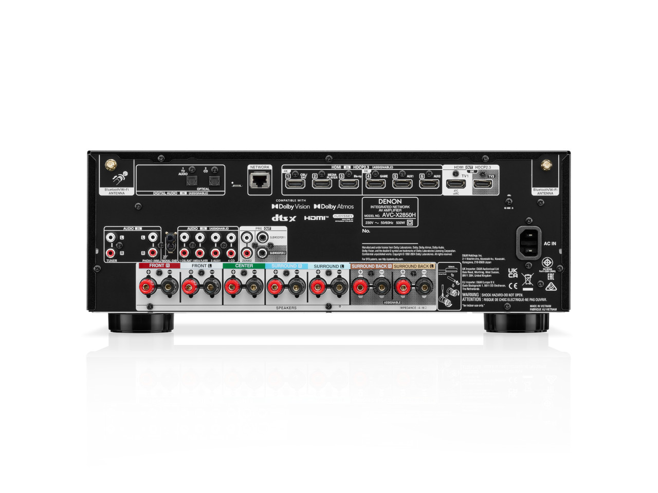 AV-Receiver, Rückseite, HDMI-Anschlüsse, Lautsprecheranschlüsse, Kabelanschlüsse