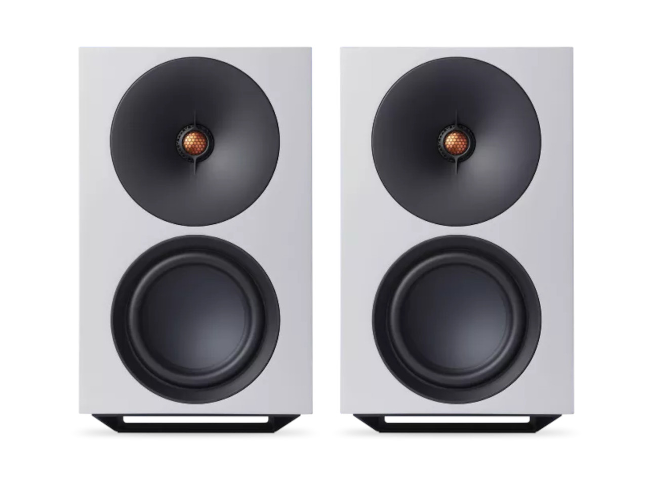 stereo speakers,  bookshelf speakers, 2-way, gray, woodless stand