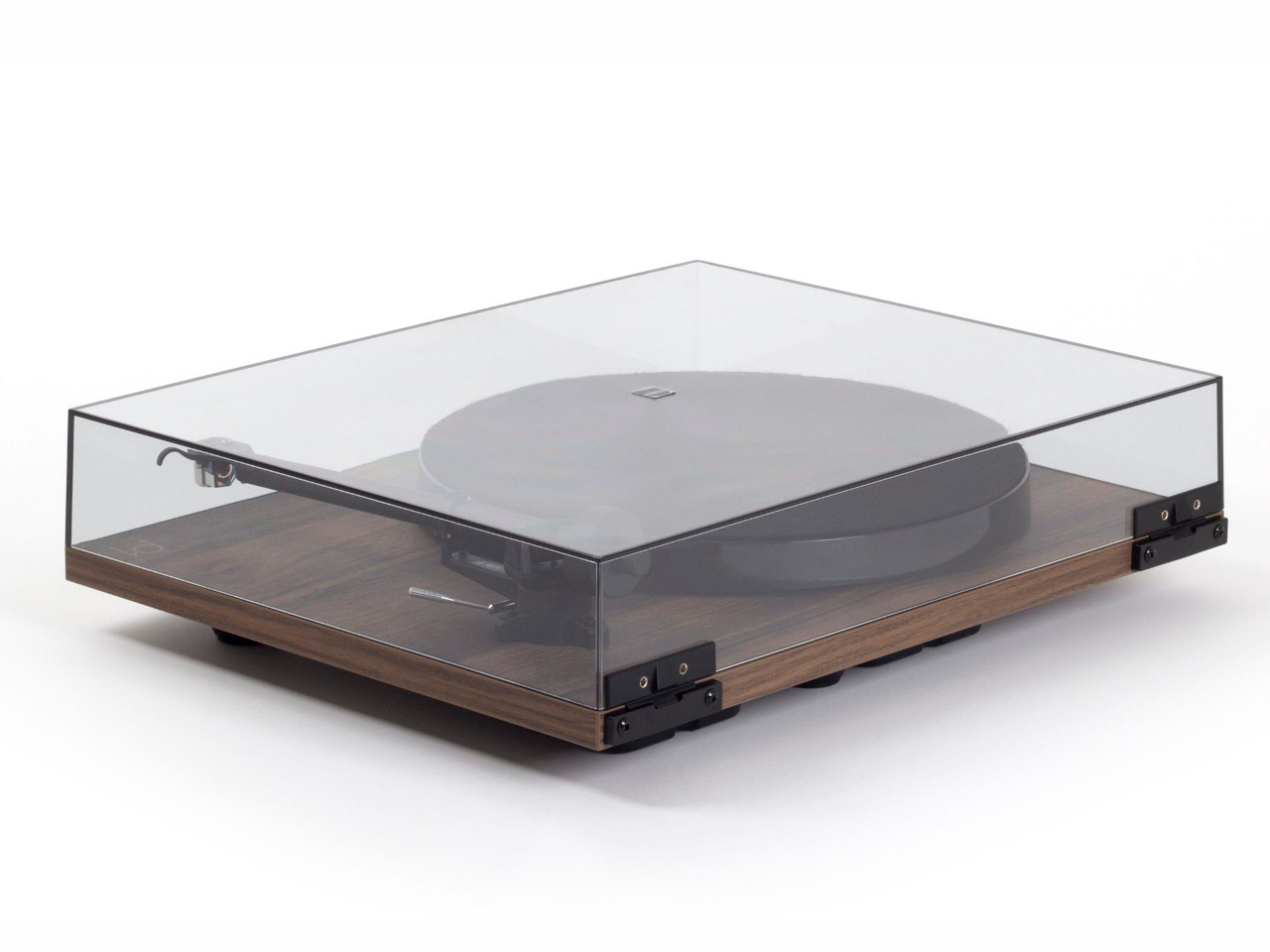 Plattenspieler, Tonarm, Holzbasis, Glasdeck, Turntable-Abdeckung