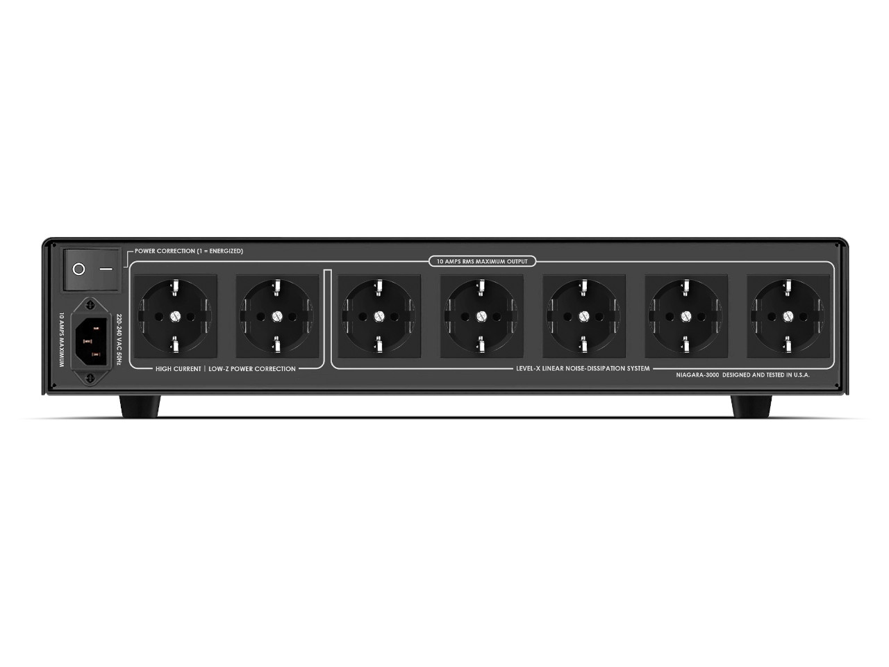rack-mount power, power strip, 6 outlet, industrial PSU, silenced black front