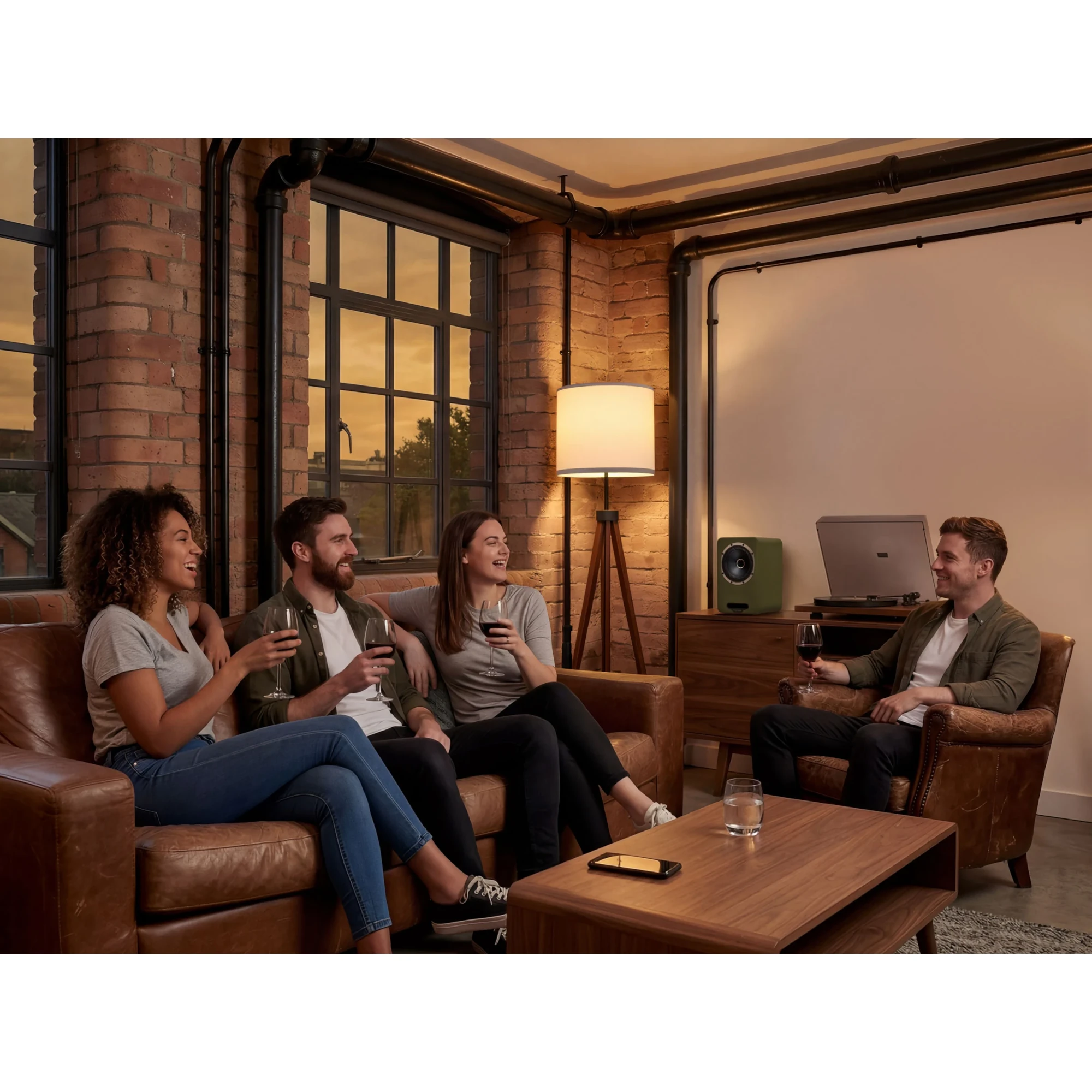 Wohnzimmer, Sofa, Leder, Menschengruppe, Licht