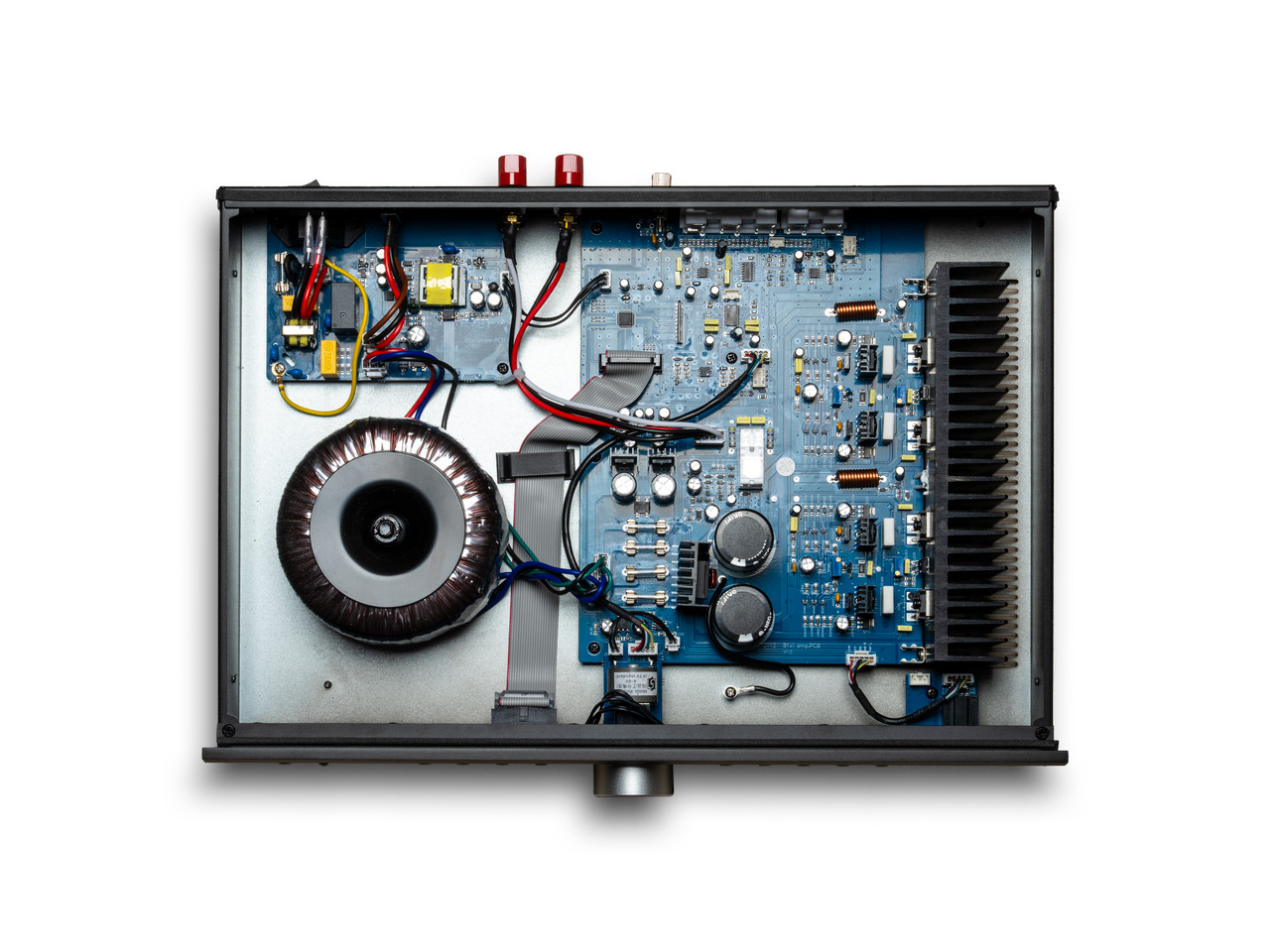 Leistungsverstärker, Schalttafel, Transformator, Elektronikplatine, Kühlkörper