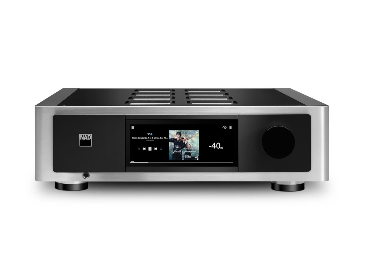 hochwertiger_audio, Stereo-Verstärker, digitale Anzeige, silber-schwarz, rack-mountable