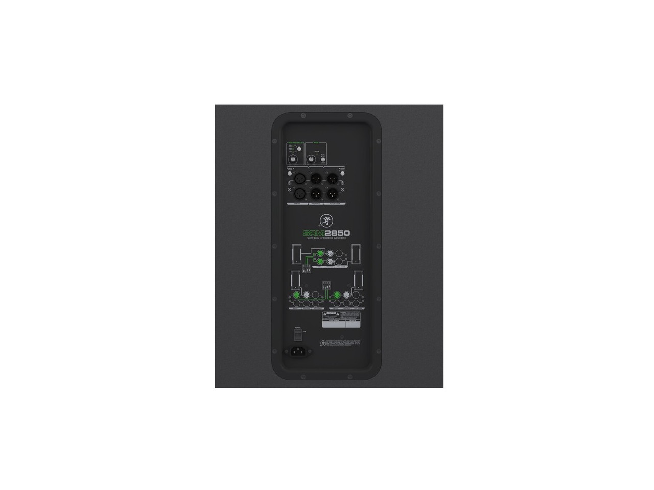 Aktivsubwoofer, PA-Lautsprecher, Schwarzes Gehäuse, XLR-Anschlüsse, Rückseitiges Bedienfeld