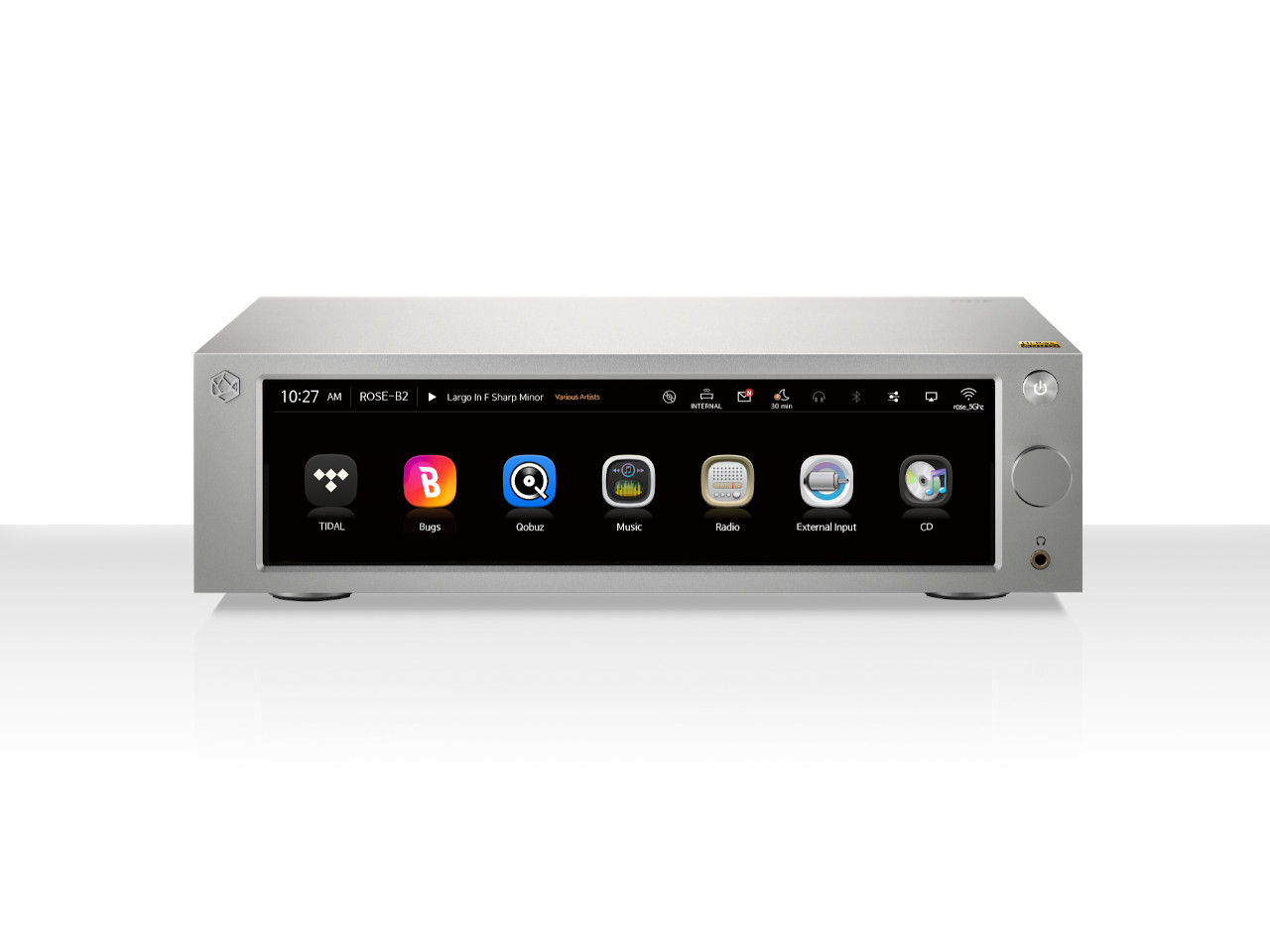 AV-Empfänger, Silbernes Gehäuse, Touchscreen-Bedienfeld, Audio Video, Frontknöpfe