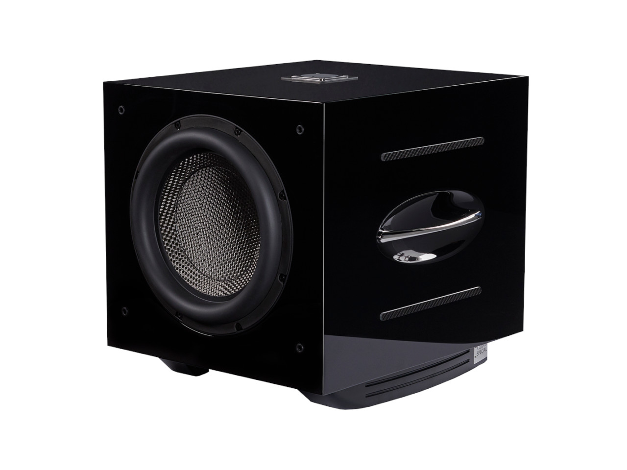 Subwoofer, Speaker box, Black cube, Metal grill, Port hole