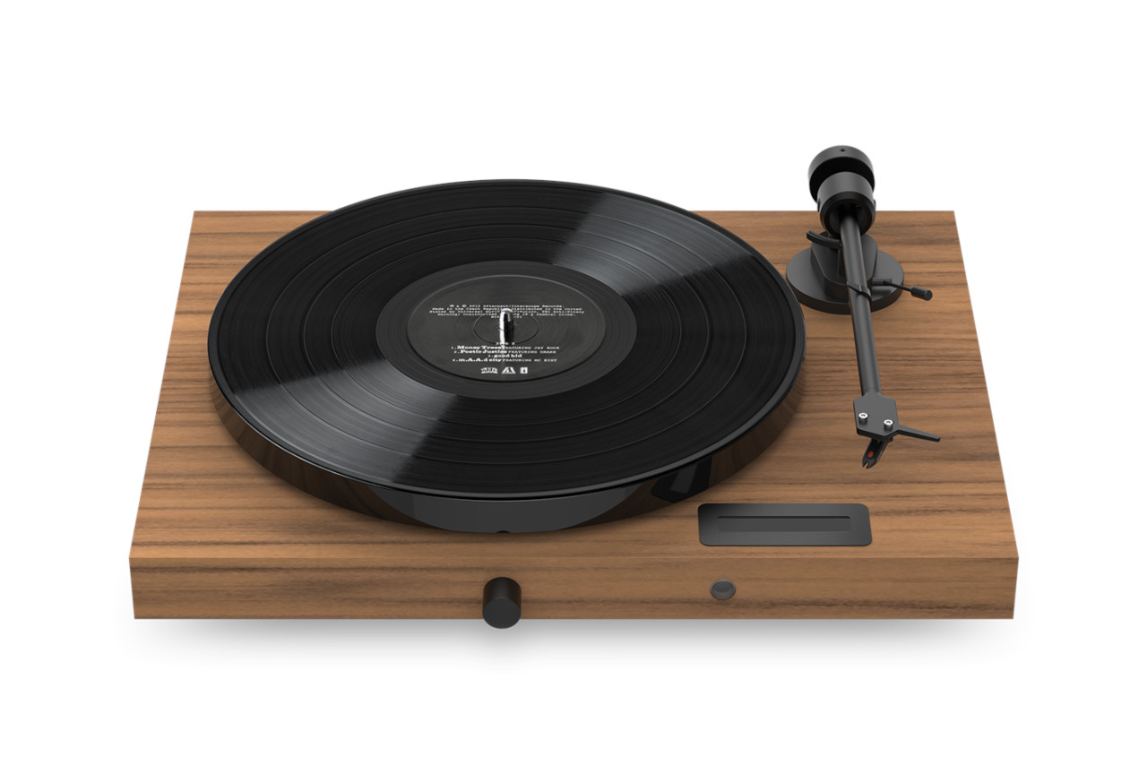 Plattenspieler, Vinyl, Holzplatte, Tonarm, Plattenspieler mit Tonabnehmer