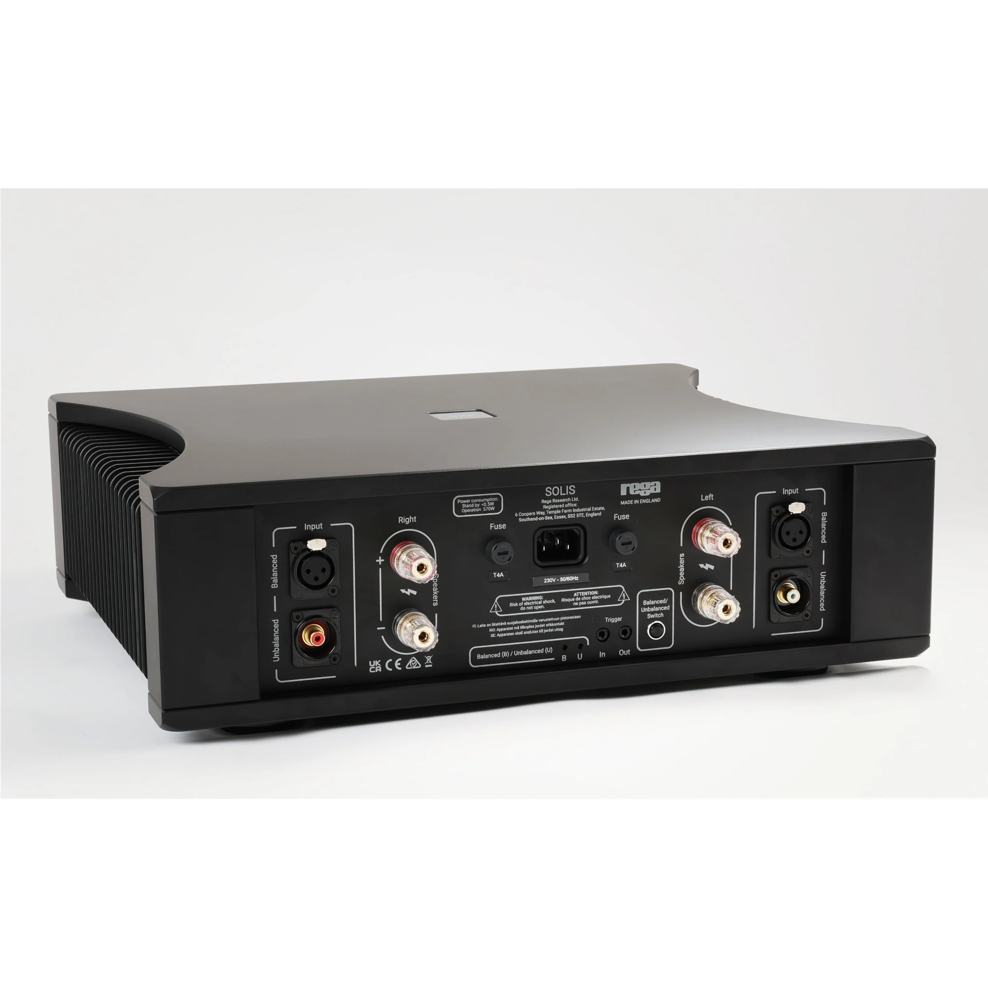 Stereo-Verstärker, Rückseite, RCA-Anschlüsse, XLR-Eingang, rackfähig