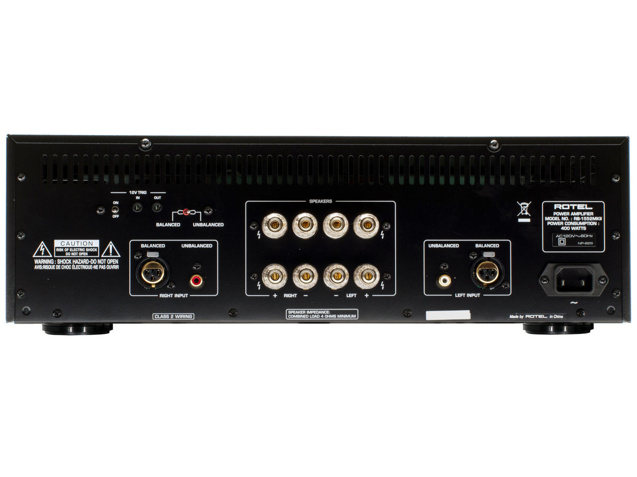 leistungsverstärker, rückseite, anschlusselemente, lautsprecheranschlüsse, gehäusematerial