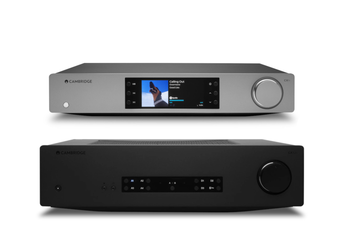 Hi-Fi, Stereo-Verstärker, Digitalanzeige, Silbernes Gehäuse, großer Lautstärkeregler