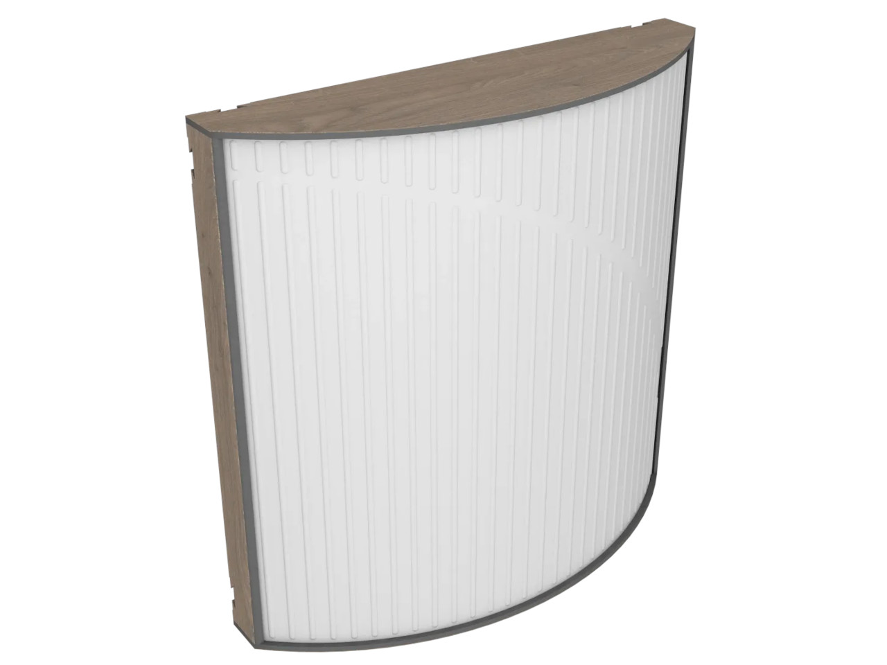 curved counter, Panel, weiße Rippfläche, Holzfurnier Oberseite, Eckempfangstresen