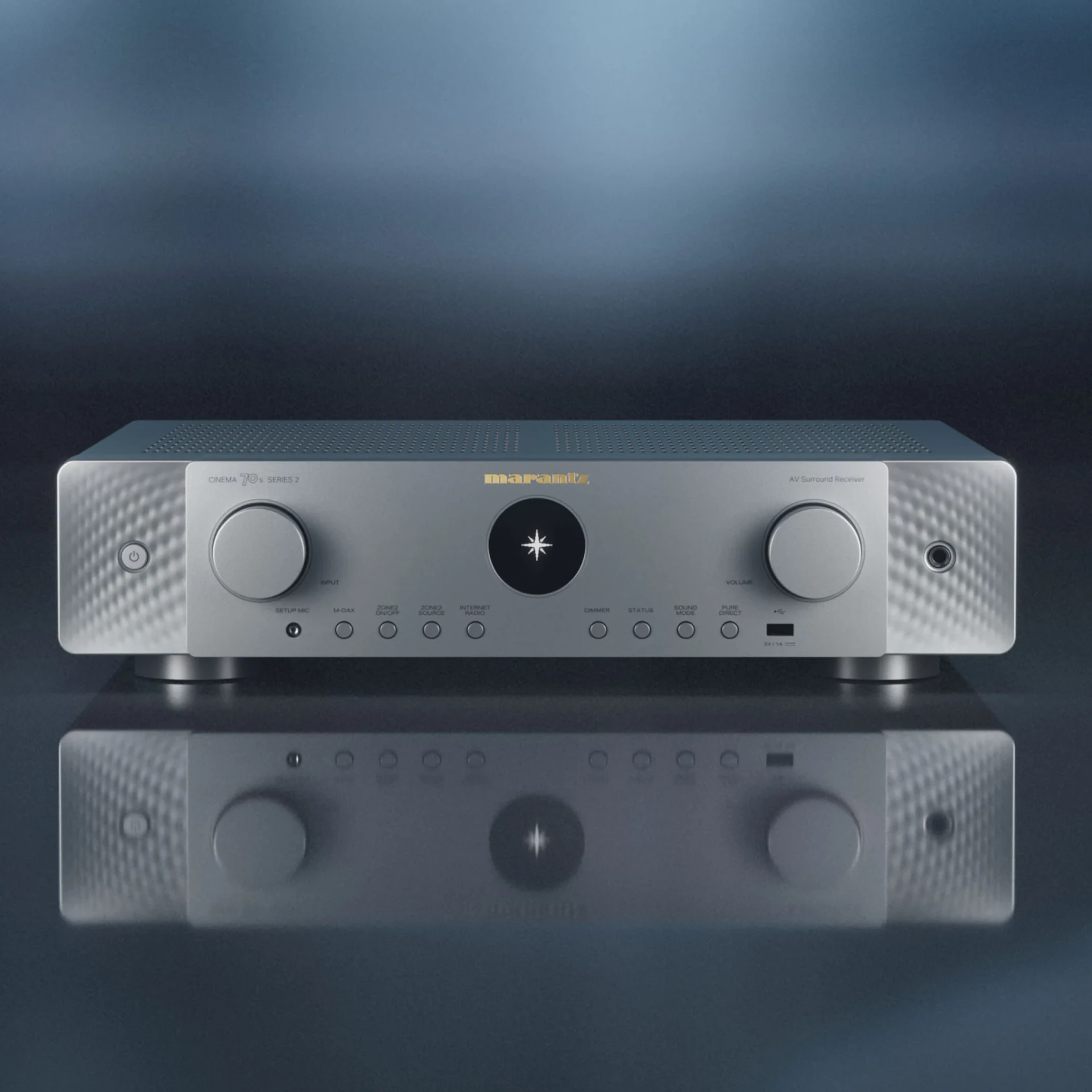 Stereo-Verstärker, Hi-Fi-Verstärker, Silber, Bedienknöpfe, Frontpanel