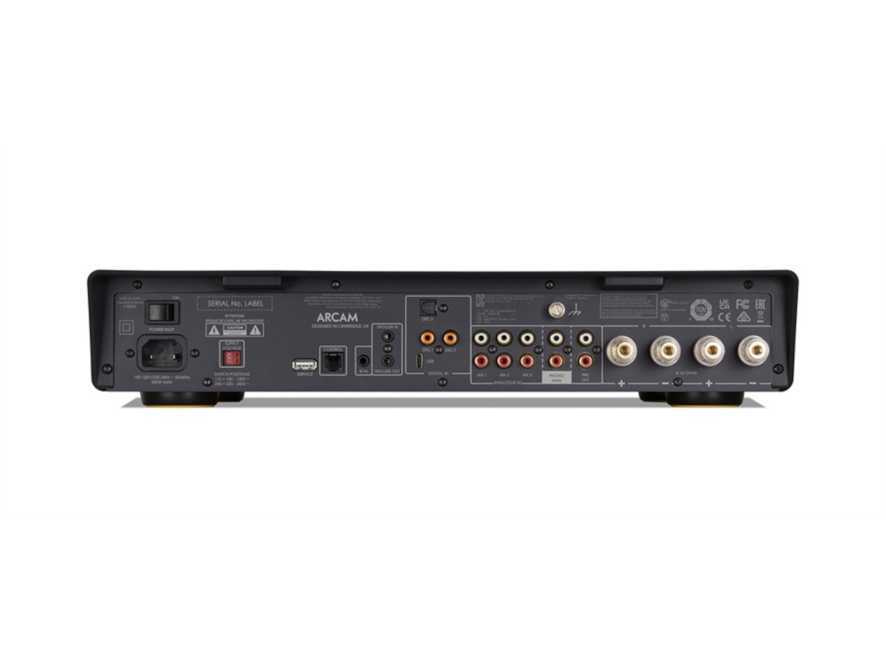 AV-Empfänger, Rückseite, RCA-Eingänge, HDMI nicht sichtbar, Lautsprecheranschlüsse