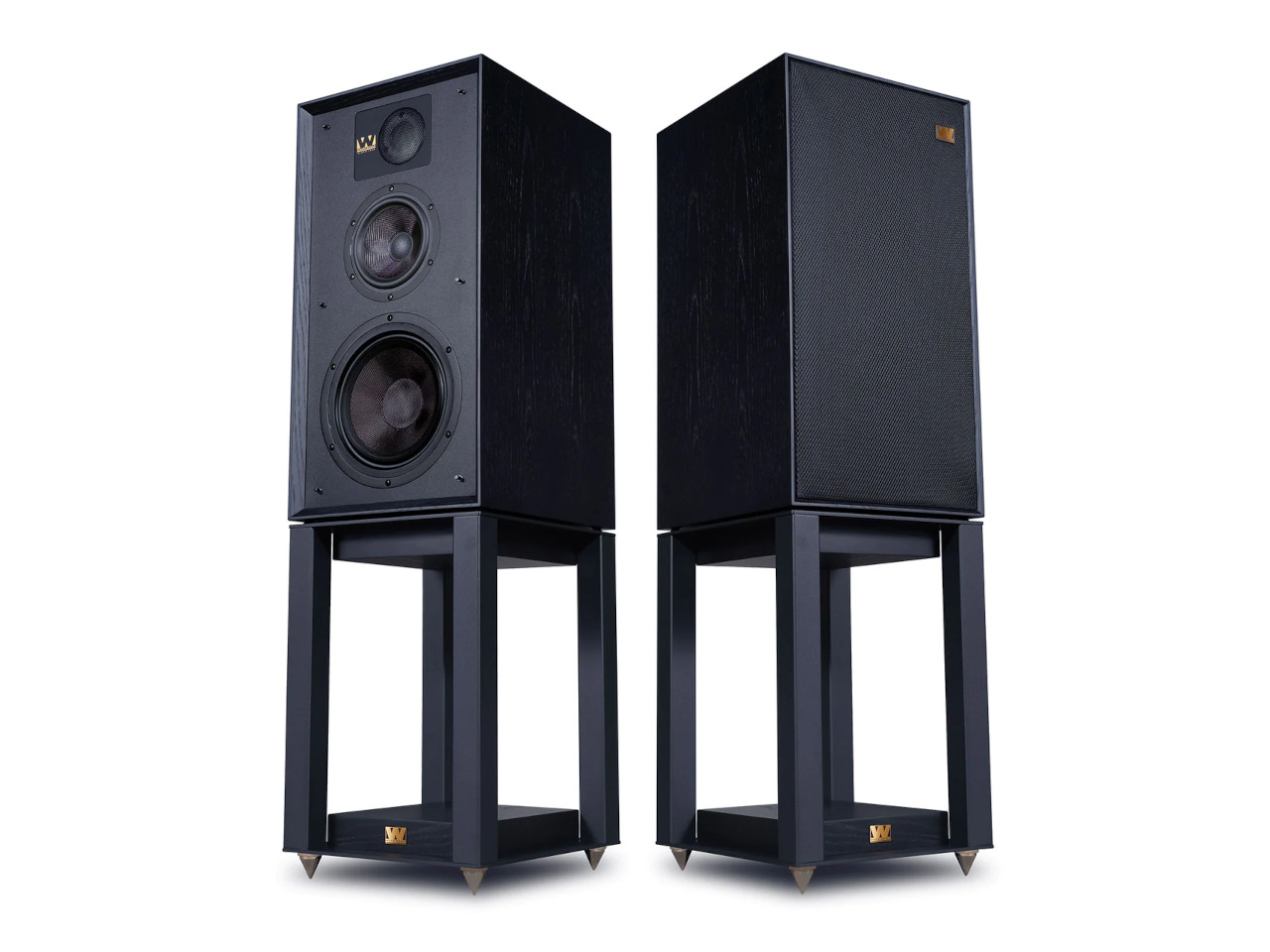 Lautsprecher, Standfuß-Lautsprecher, Stereo, Schwarz, Holzständer