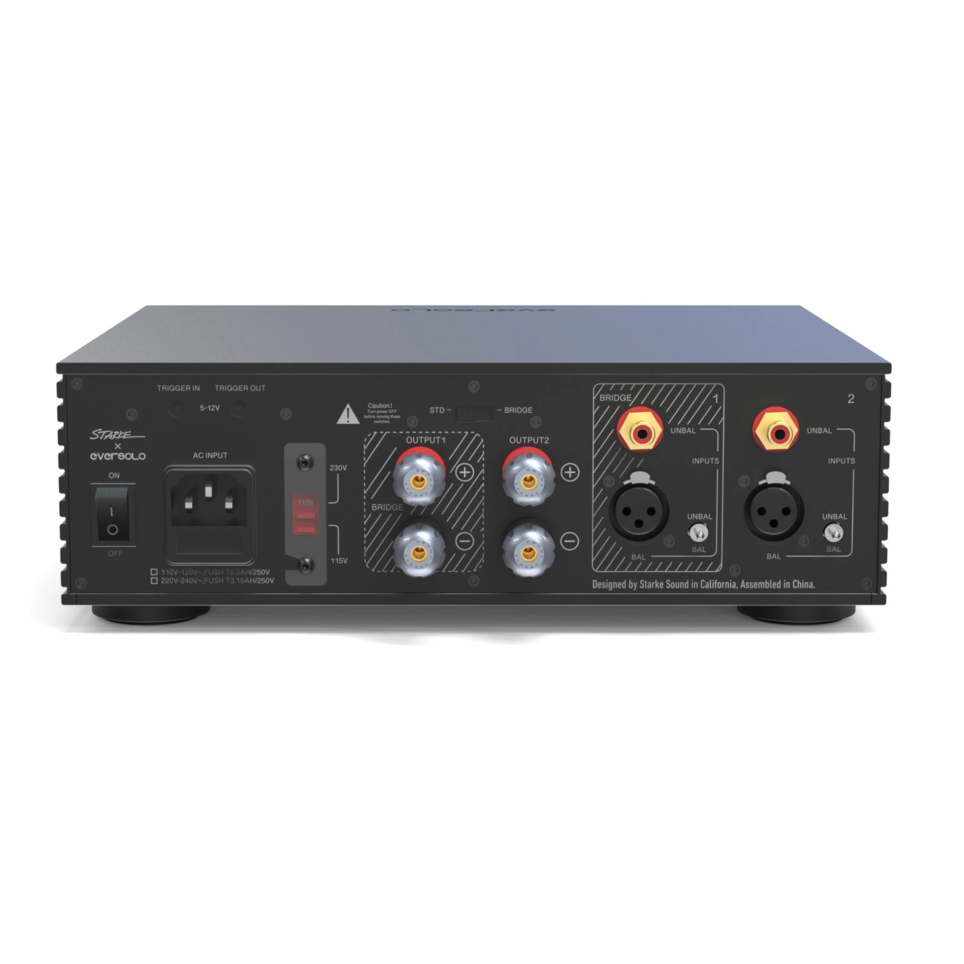 Verstärker, Rückseite, RCA-Ausgänge, XLR-Eingänge, Netzschalter