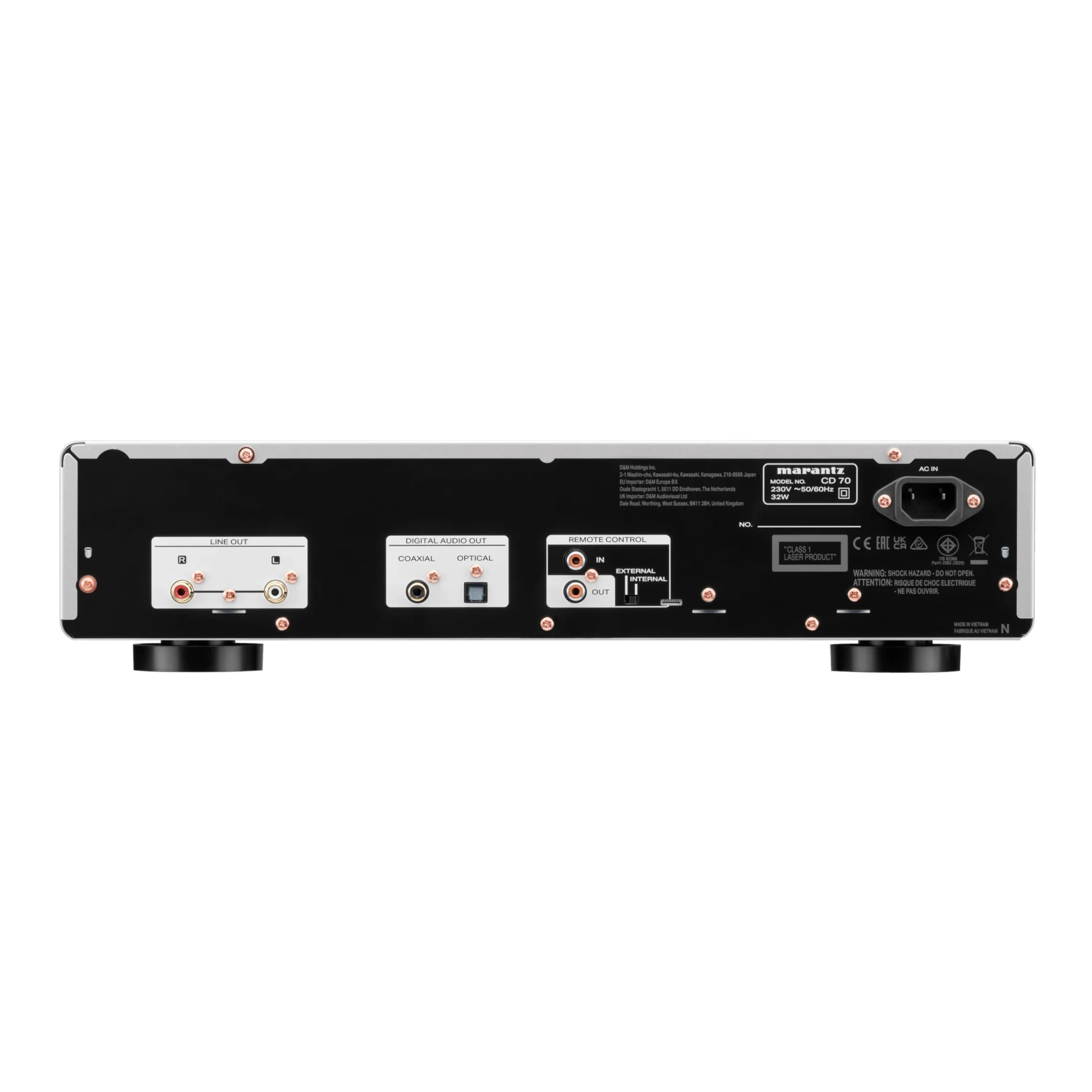 CD-Player, schwarzes Gehäuse, Line-Ausgänge, optischer Ausgang, Koaxialausgang