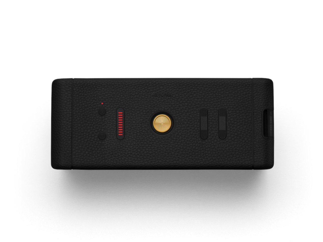 Powerbank, Lederstruktur, USB-C-Anschluss, LED-Anzeige, zentrale Knopf