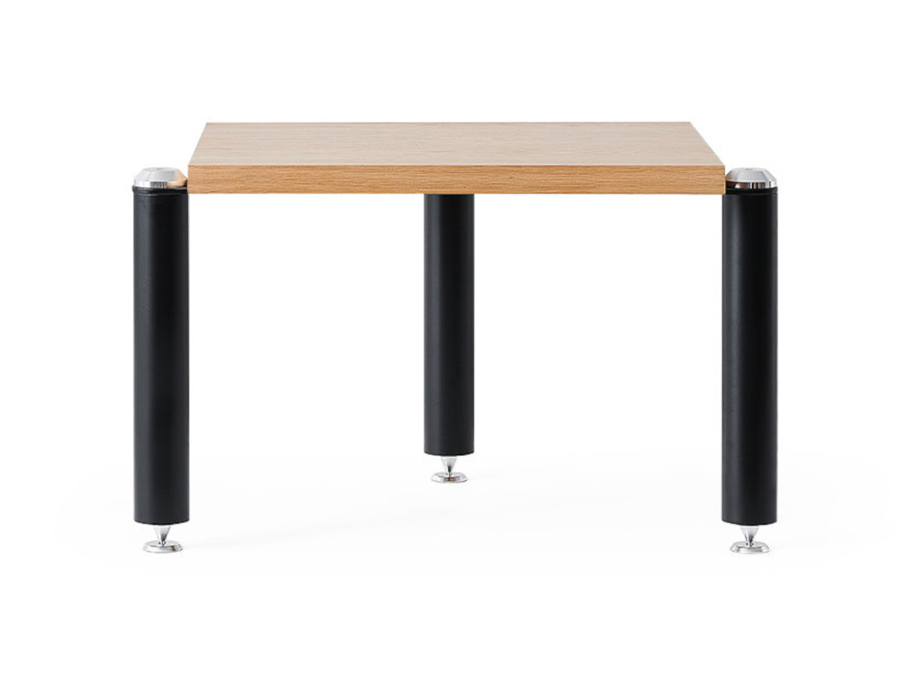 Beistelltisch, Holzplatte, schwarze Beine, metallisch verstellbare Füße, Kompakt