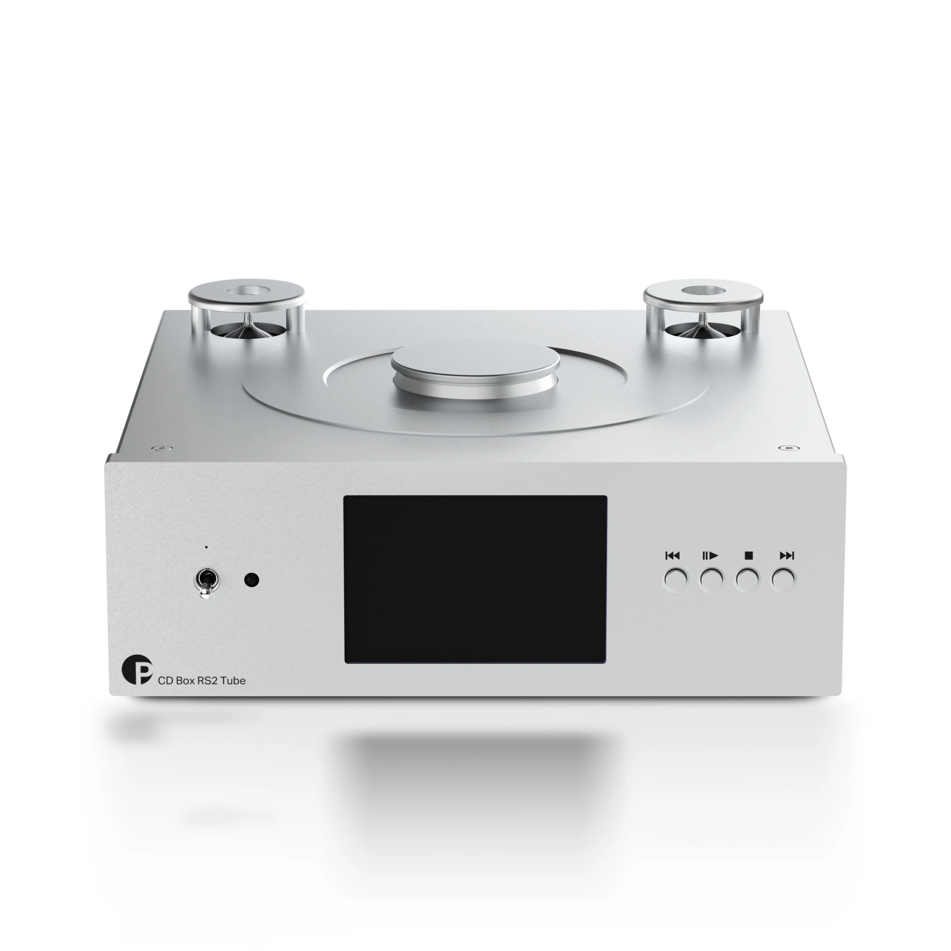 CD-Player, RS2 Tube, Silbernes Gerät, Frontdisplay, Bedienknöpfe