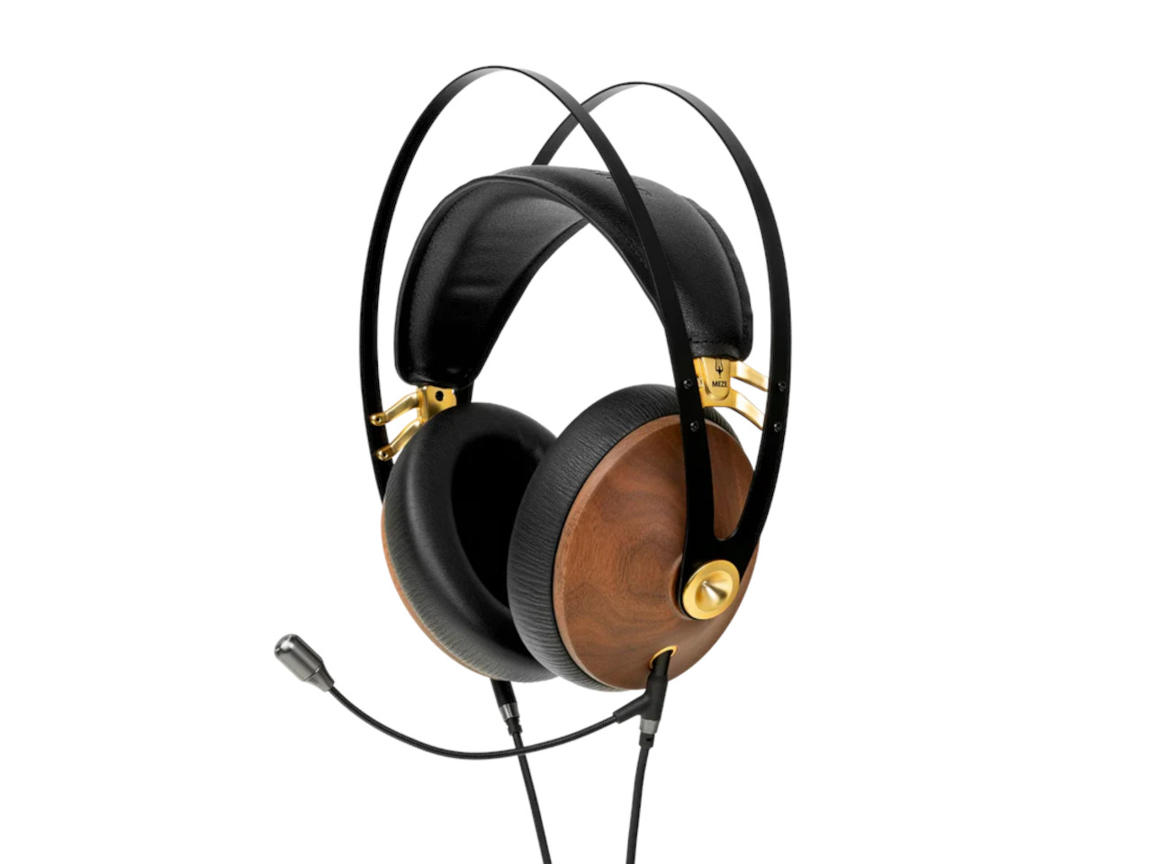 kopfhörer, holz, over-ear, kabelgebunden, goldfarben, leder