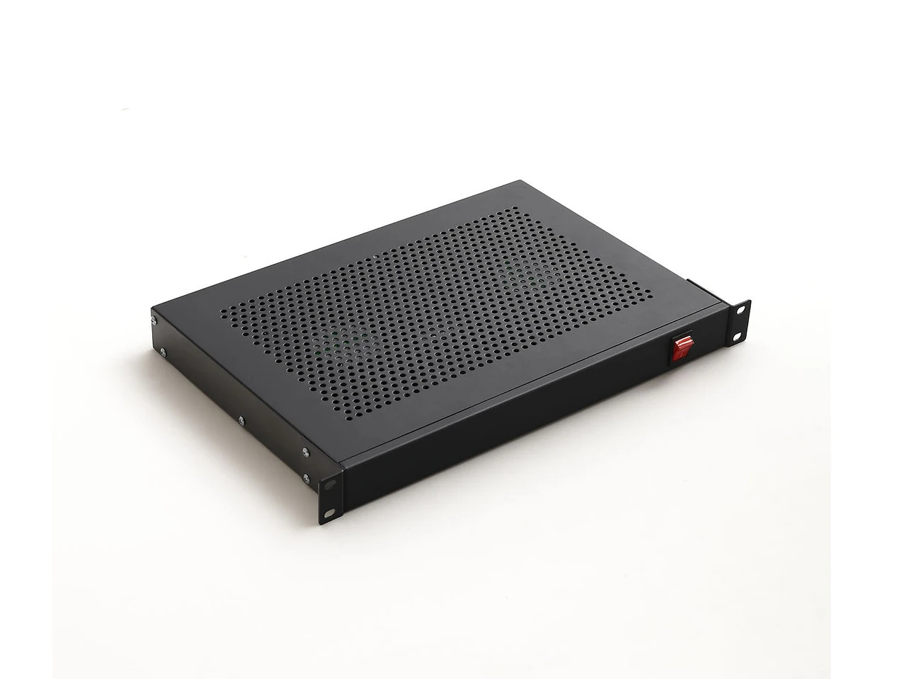rack-mount PSU, server power supply, metal enclosure, vented top, on/off switch red