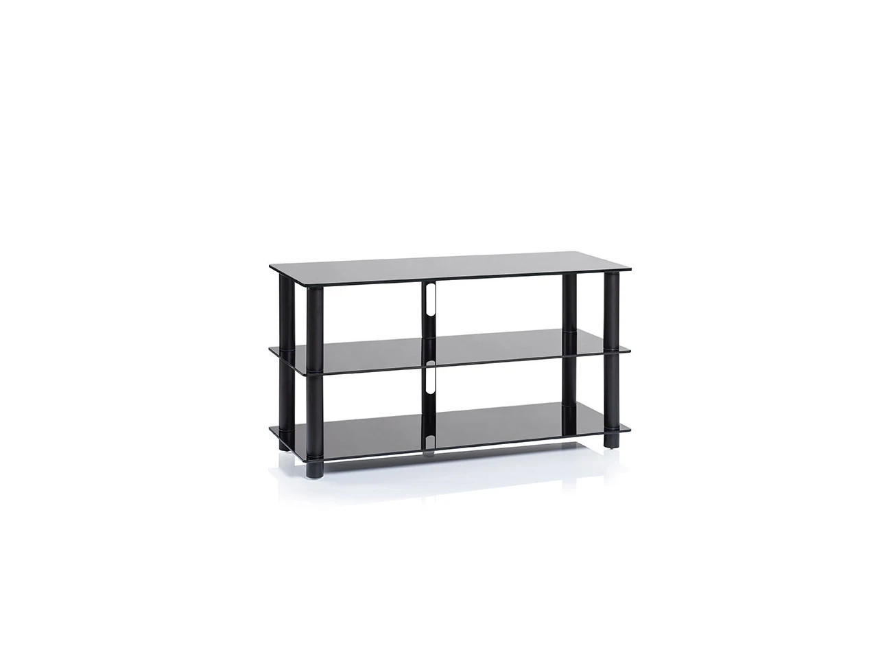 TV-lowboard, web-spiegel, schwarz, glasregal, 3-stufig