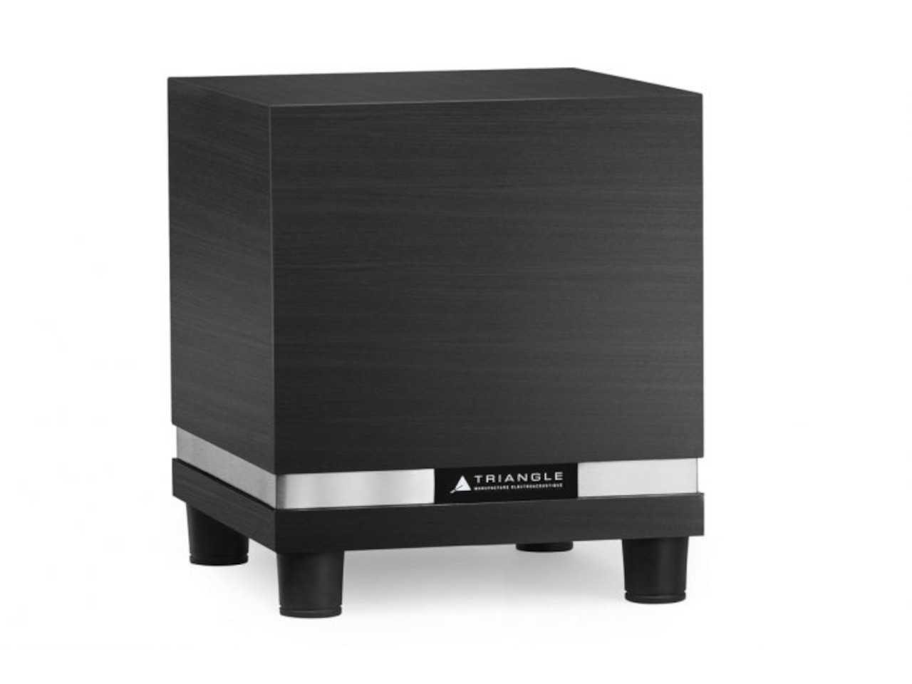 Subwoofer, Schwarzer Holz, quadratischer Lautsprecher, Silberband, Triangle-Logo