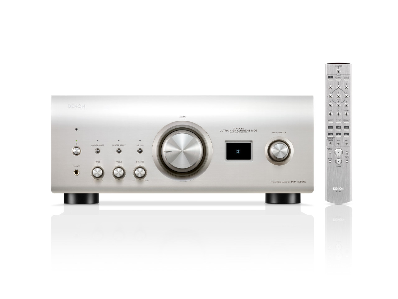 stereo receiver, audiophile amp, silberner aluminium, digitale anzeige, fernbedienung