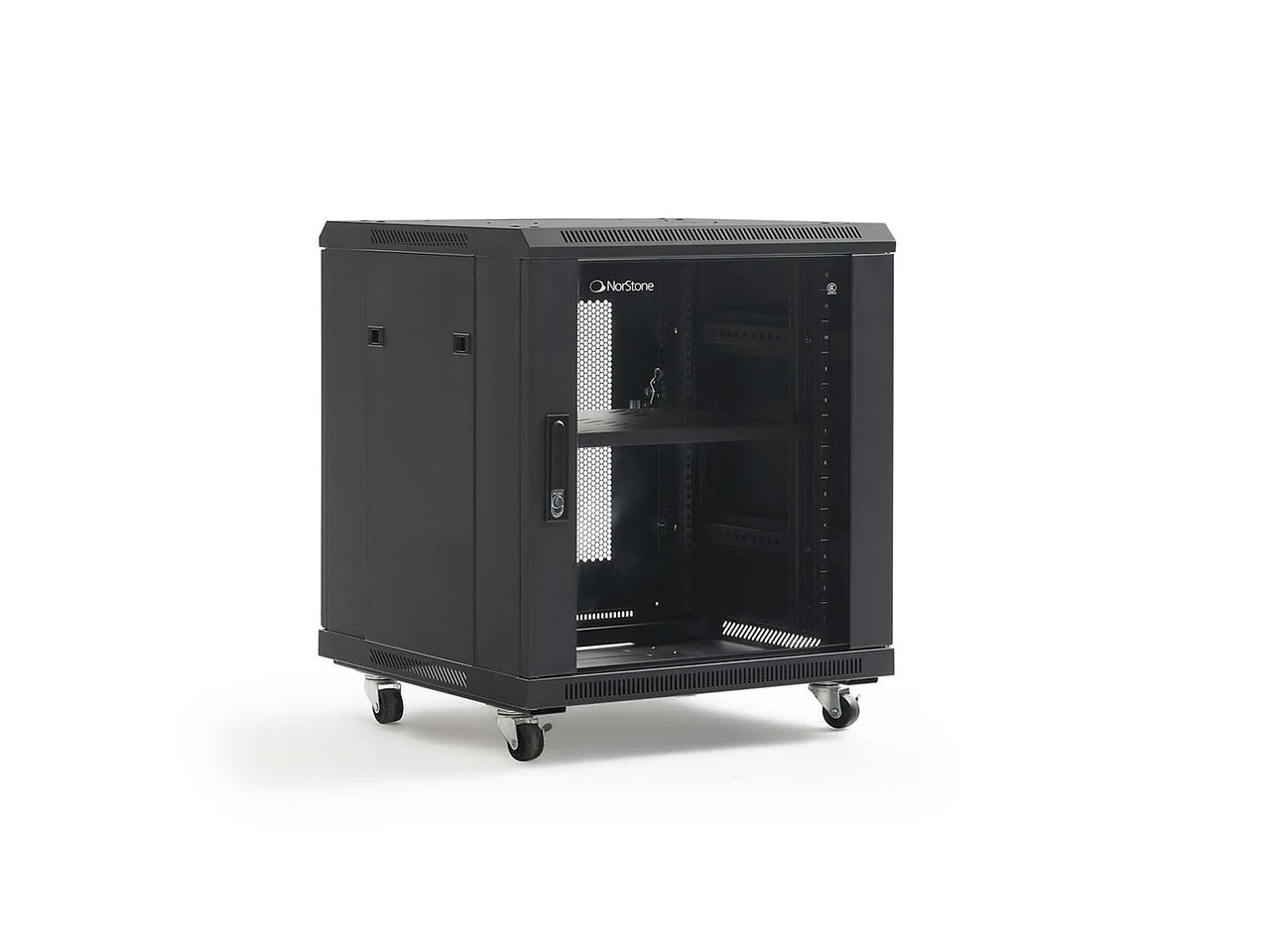 Serverrack, Schrank, Drehbares Gestell, Glas-Tür, Schwarz