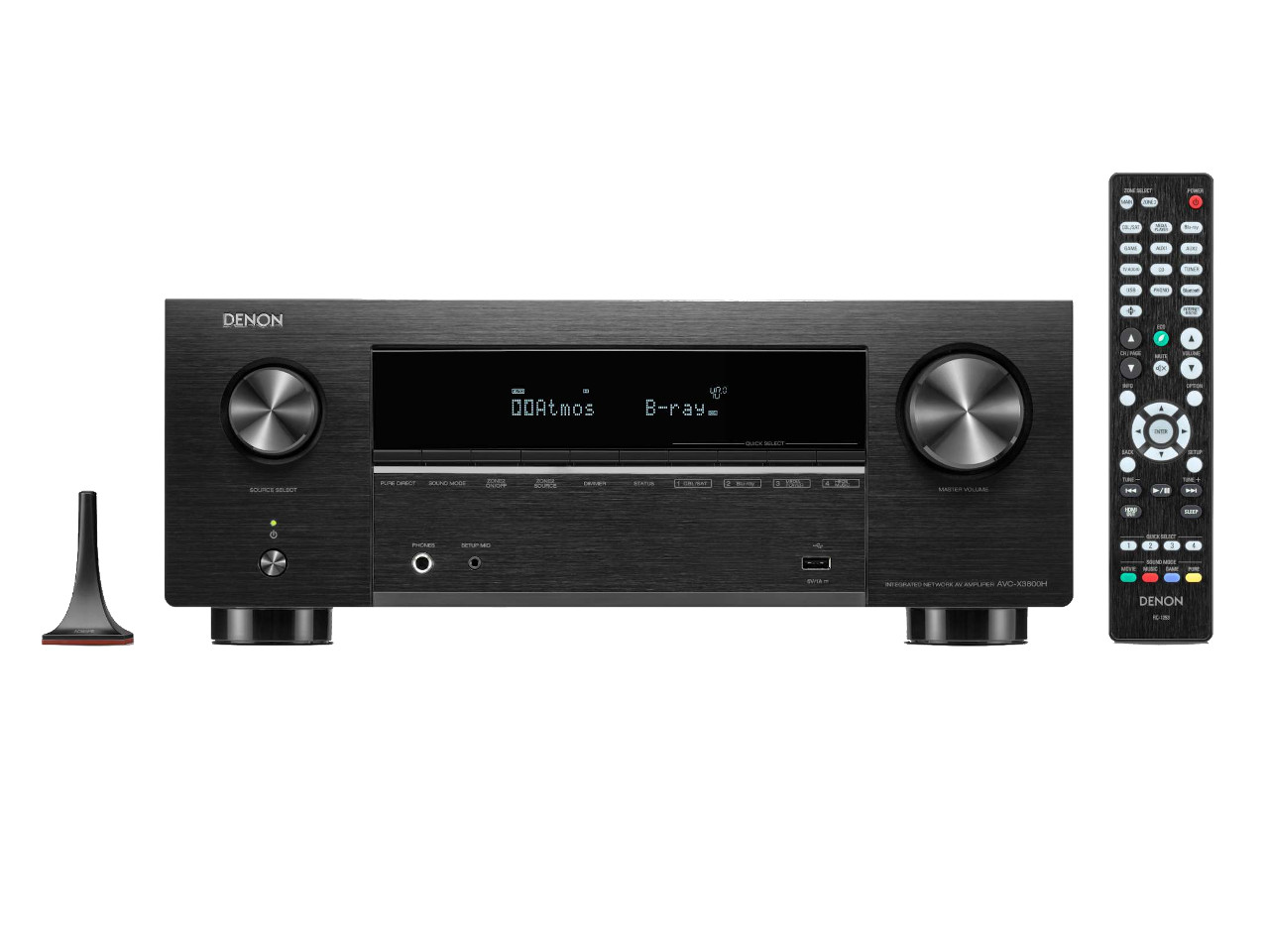 AV-Receiver, Denon, schwarz, Fernbedienung, Soundsystem