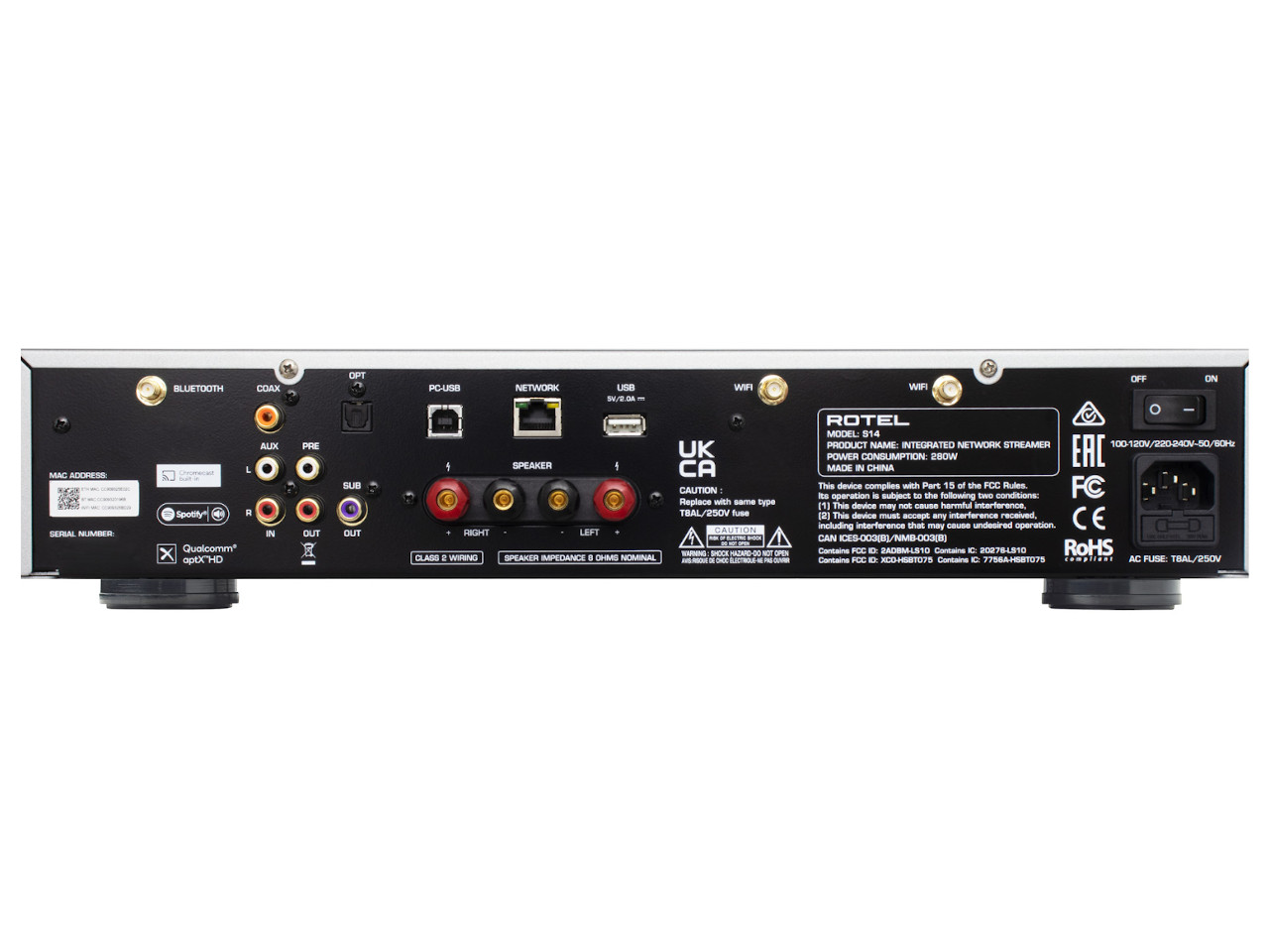 Netzwerk-Receiver, Rückseite, AUDIO-Ausgänge, USB, WLAN/Netzwerk