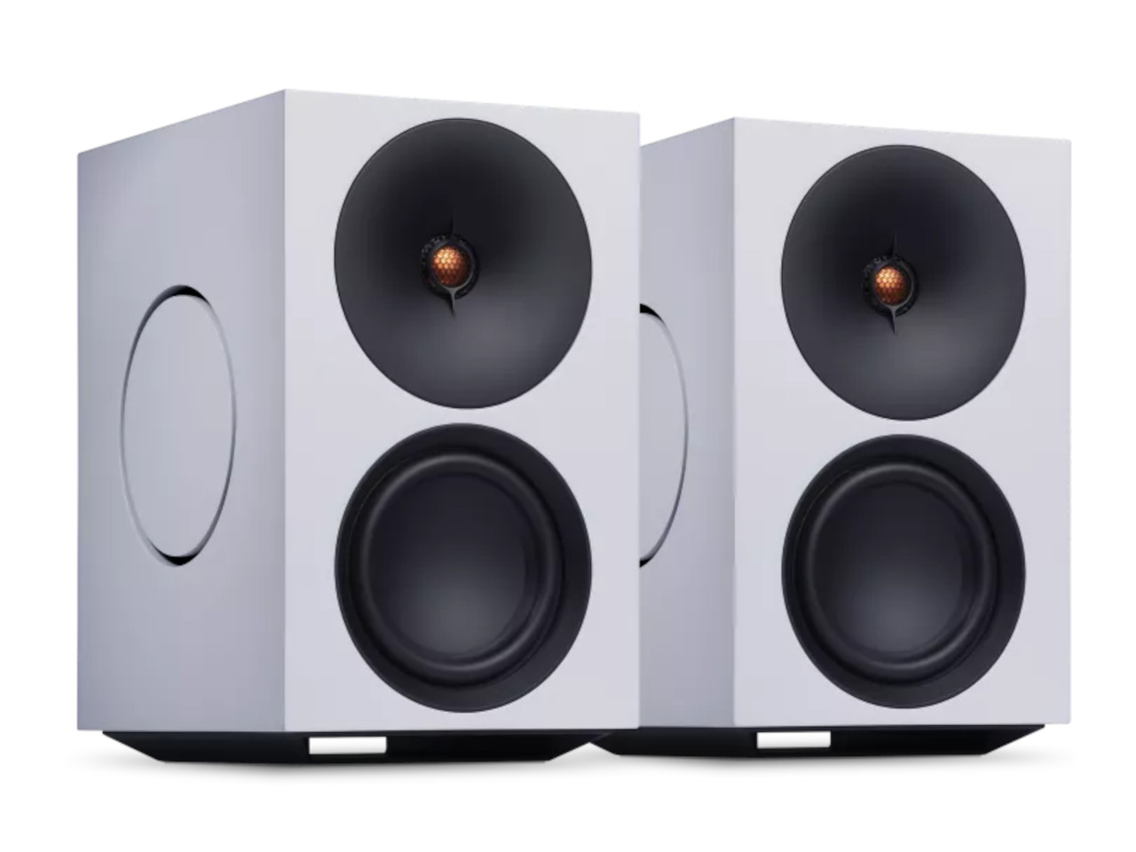 stereo-Lautsprecher, Bücherregal-Lautsprecher, weißer Lautsprecher, Woofer, Mittelhoher-Tweeter