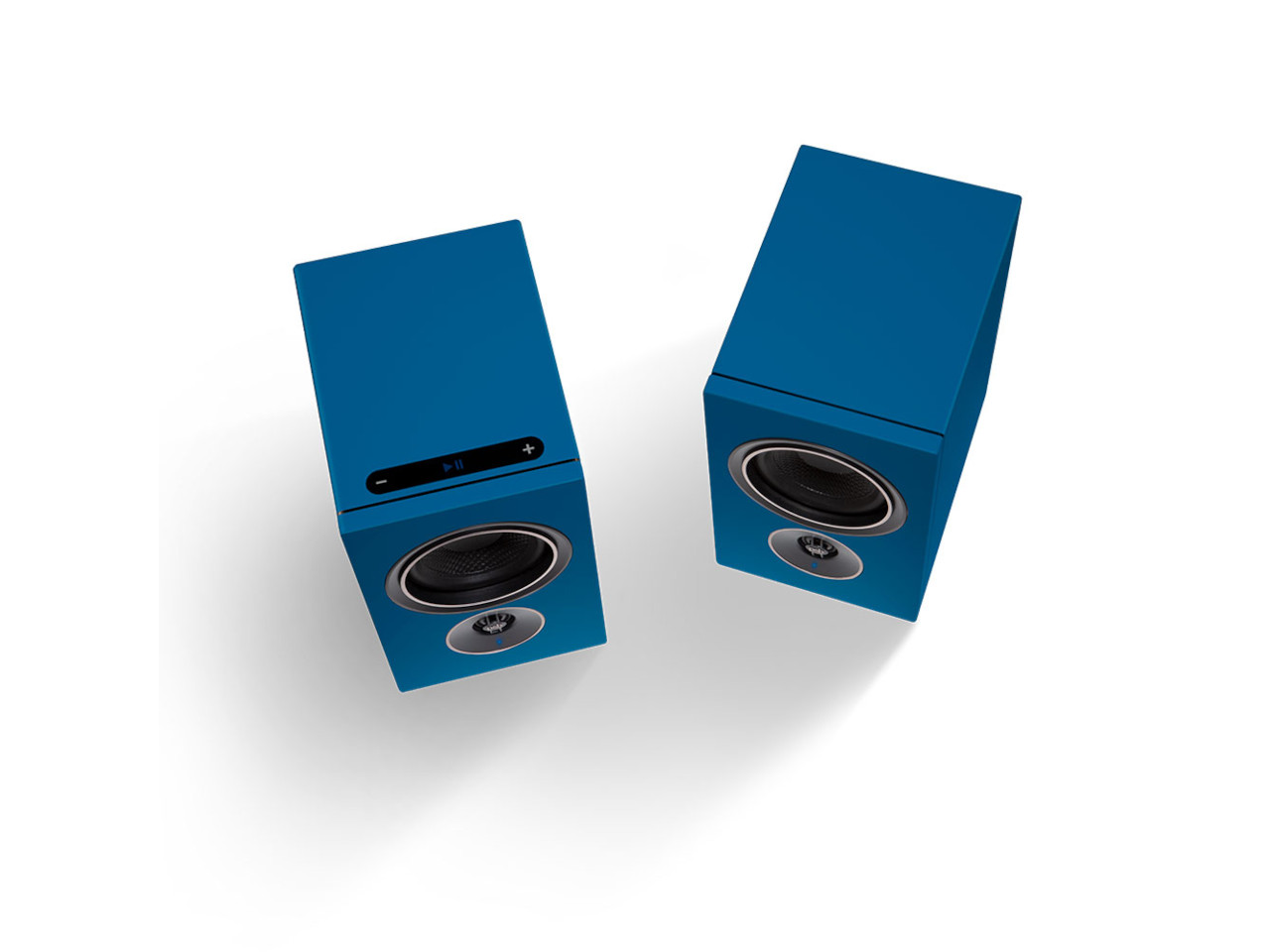 bluetooth speaker, stereo speakers, blue color, compact design, circle driver