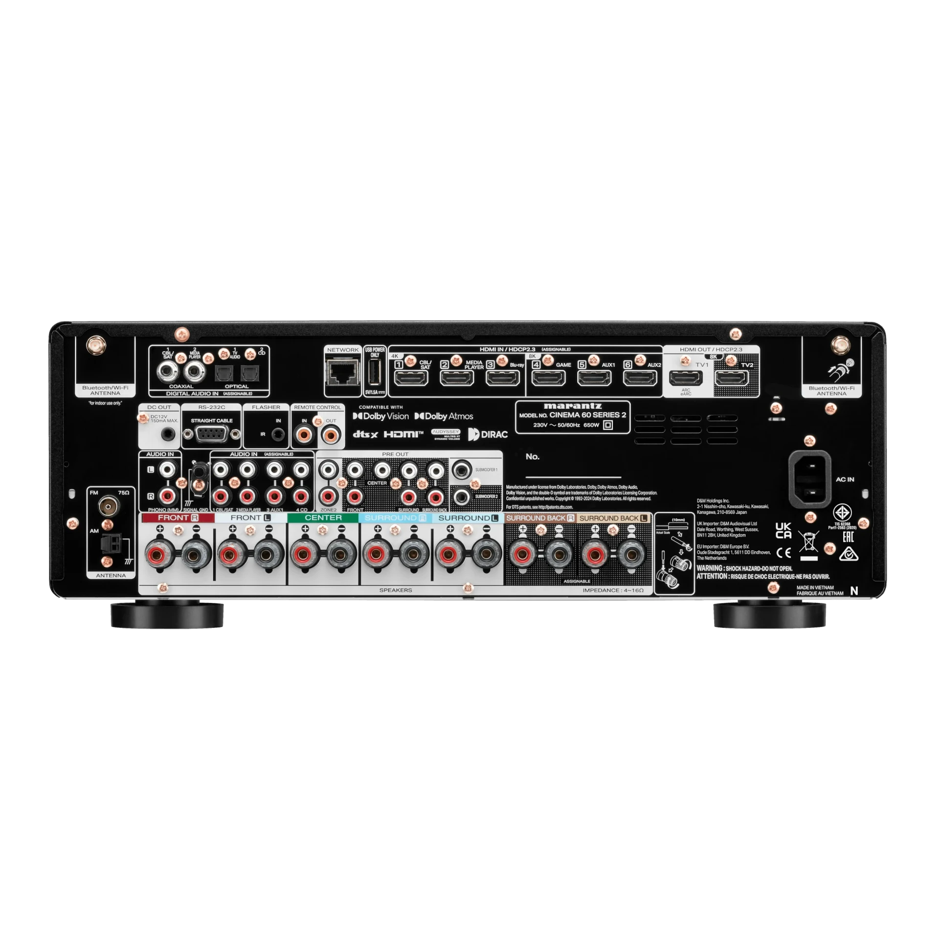 AV-Empfänger, Hifi-Empfänger, Kabelanschlüsse, RCA, HDMI