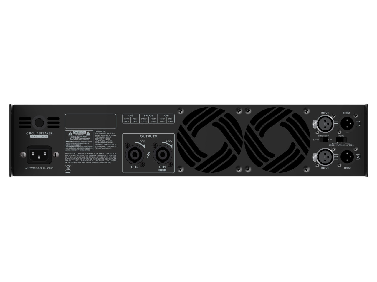 rackmount, Netzverstärker, doppelter Ventilator, Ausgangsseite, XLR-Eingänge