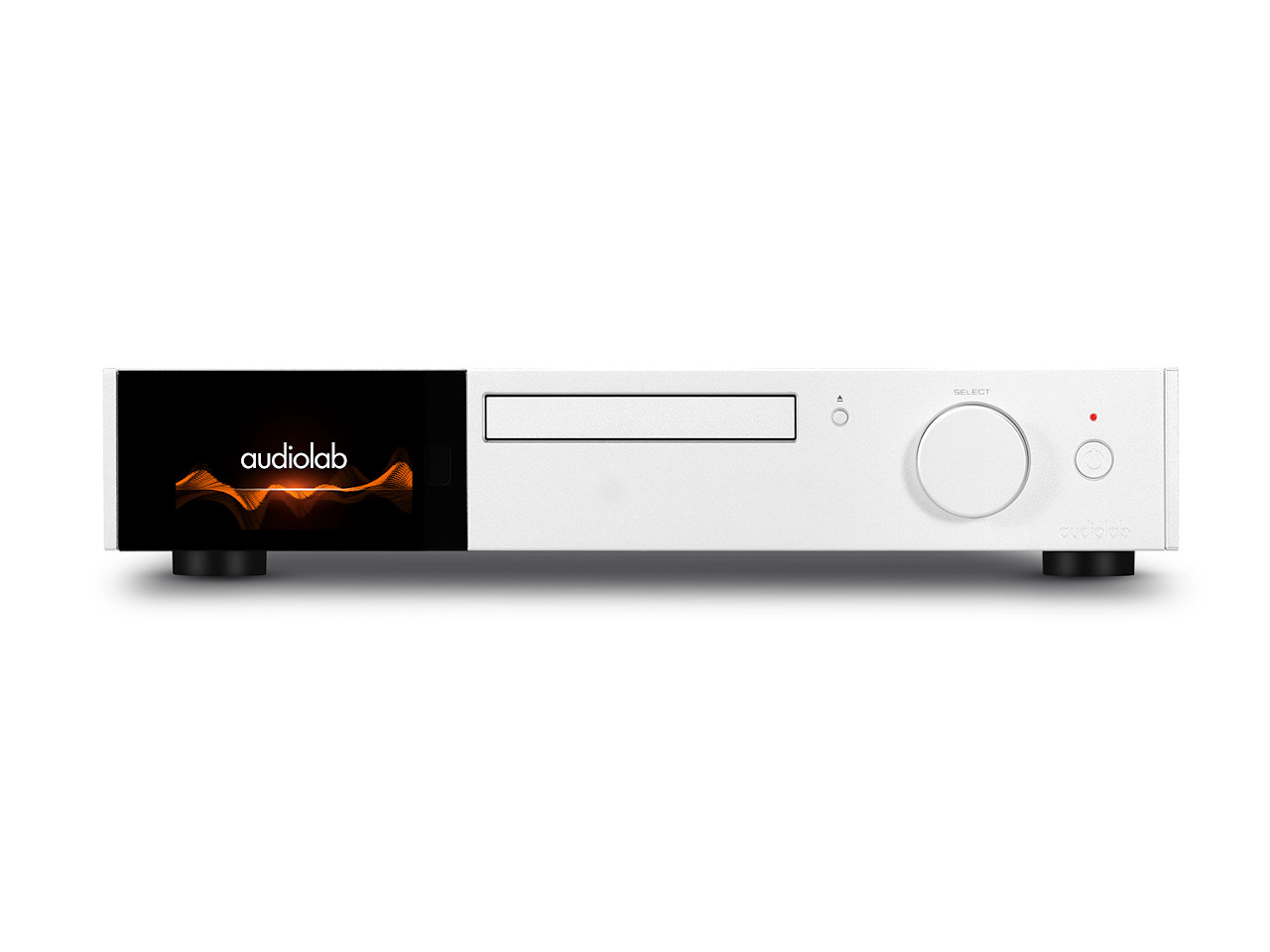stereo-empfänger, audiolab, silbernes frontpanel, front-USB/Slot, tonknopf