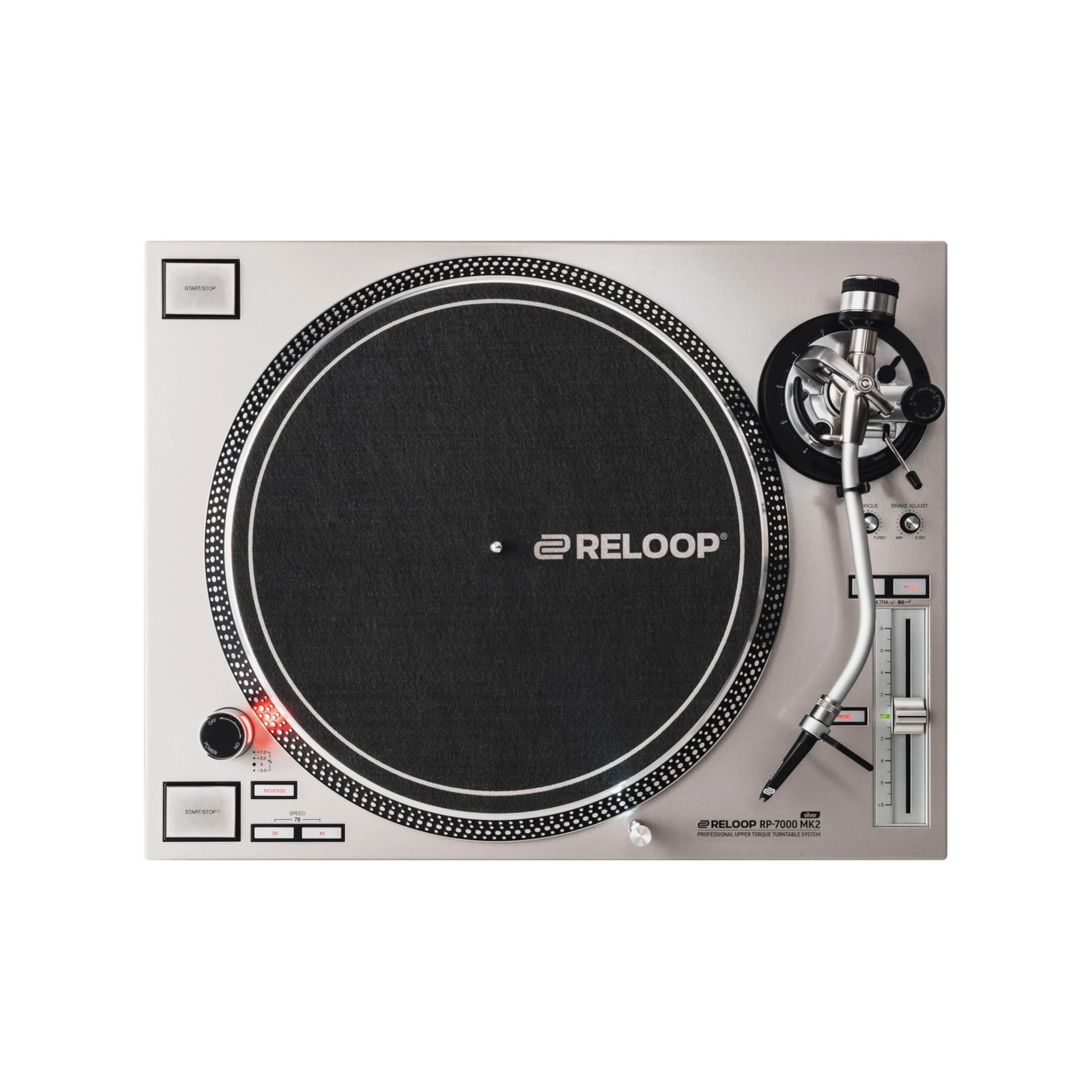 Plattenspieler, DJ-Plattenspieler, Direktantrieb, Tempo-Verstellung, Silber