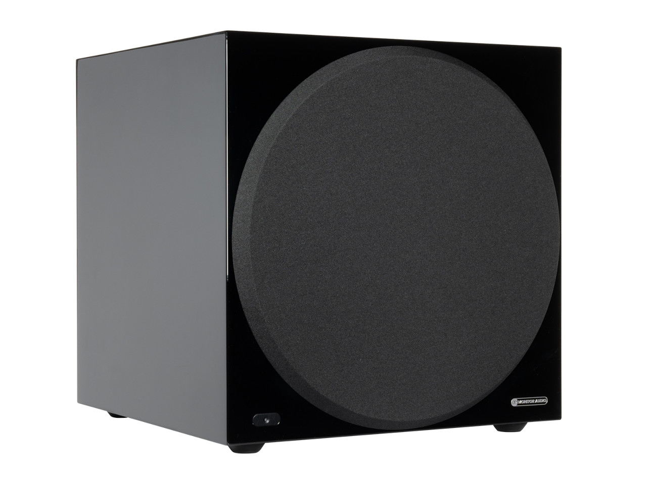 passiver Subwoofer, Subwoofer-Gehäuse, schwarner Lautsprecher, runder Schutzgrill, Heim-Audio