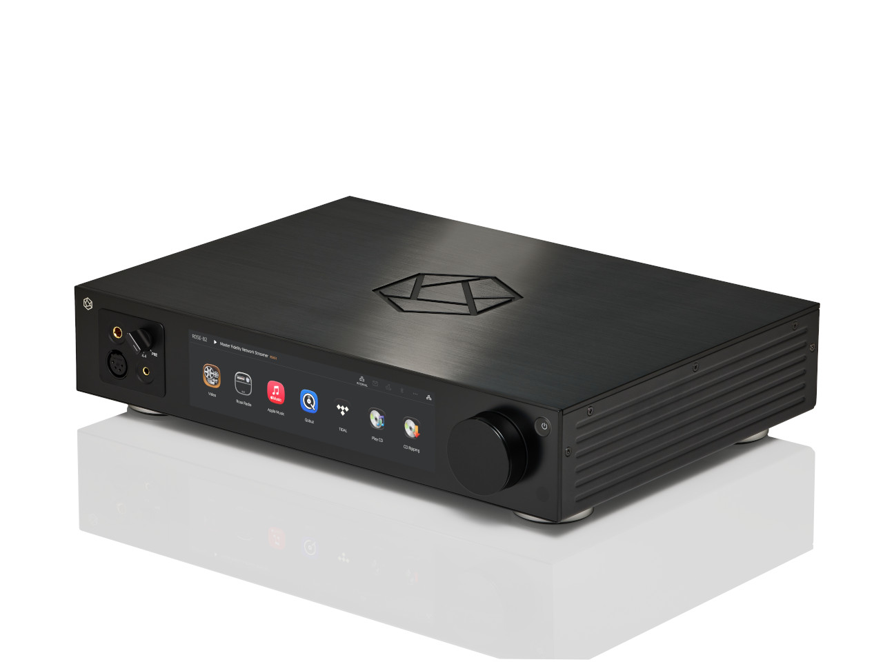 Hi-Fi-Verstärker, AV-Empfänger, schwarz, Metallgehäuse, Drehknopf