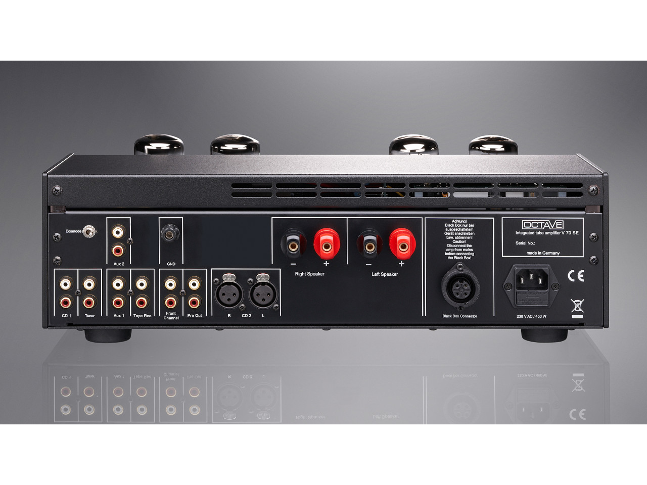 HiFi-Verstärker, Rückseite, RCA-Anschlüsse, XLR-Anschlüsse, integrierter Verstärker