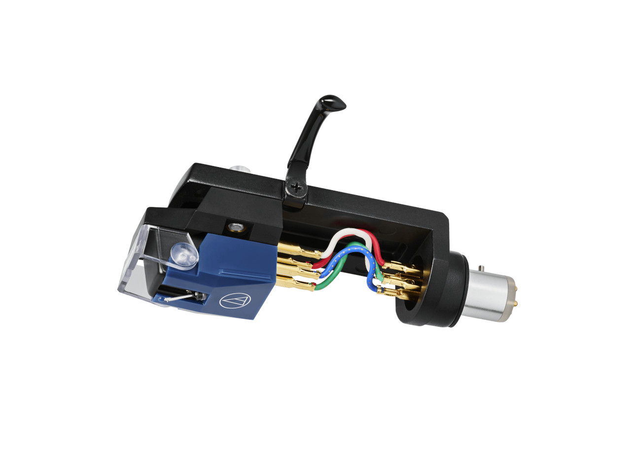 Tonarm, Tonabnehmer, Stecker, Goldkontakte, blauer Körper