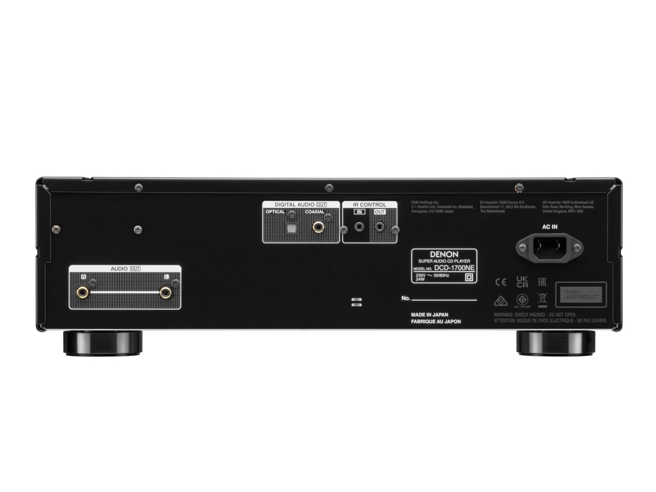 back panel, audio receiver, RCA connectors, AC power input, made in japan