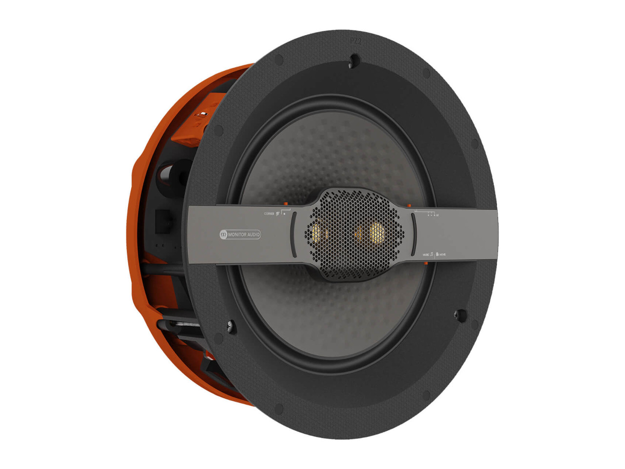 Lautsprecher, In-Wand-Lautsprecher, Kugel-Lautsprecher, Kunststoffgehäuse, orange Montage