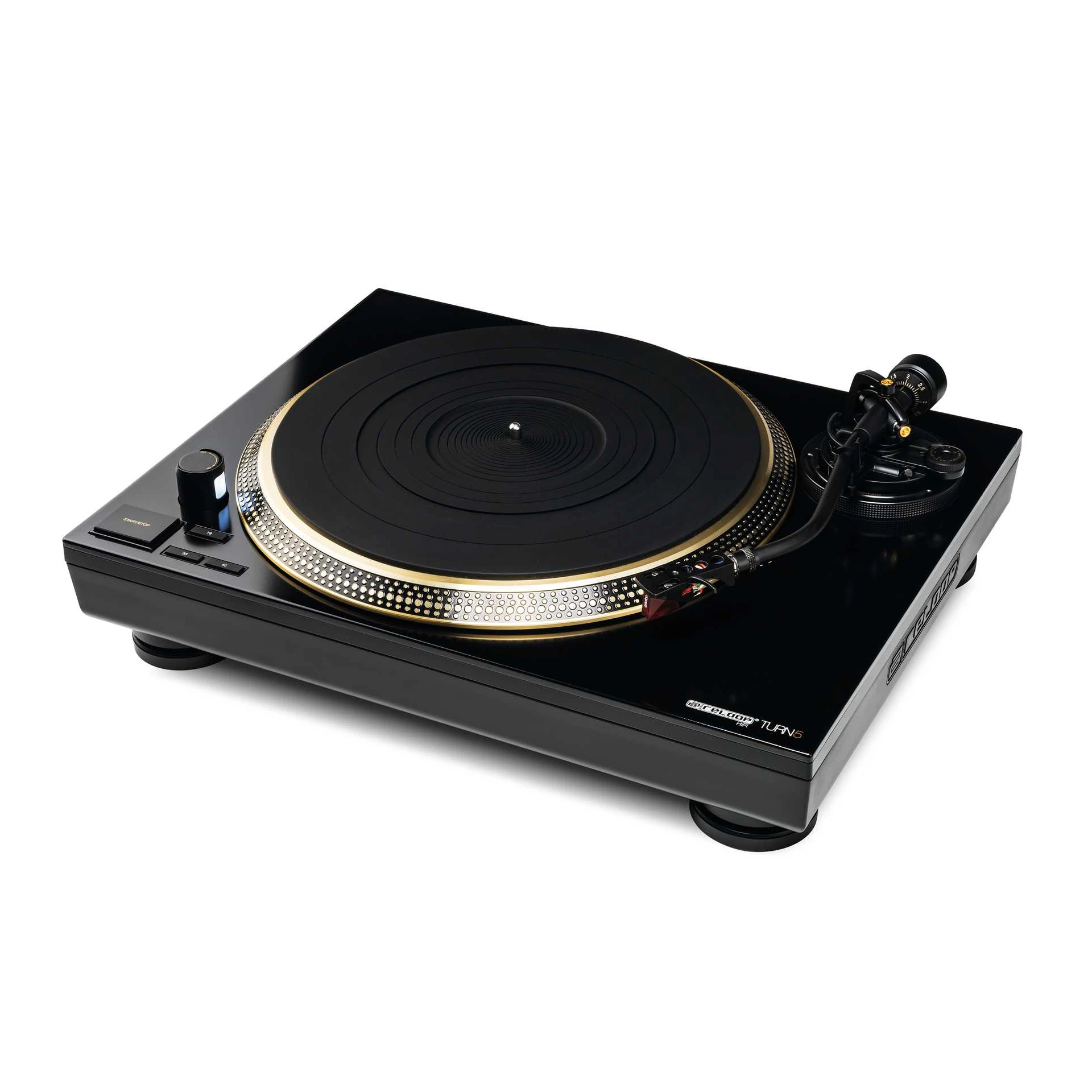 Plattenspieler, Turntable, Schwarz, Goldrand, Audiogerät