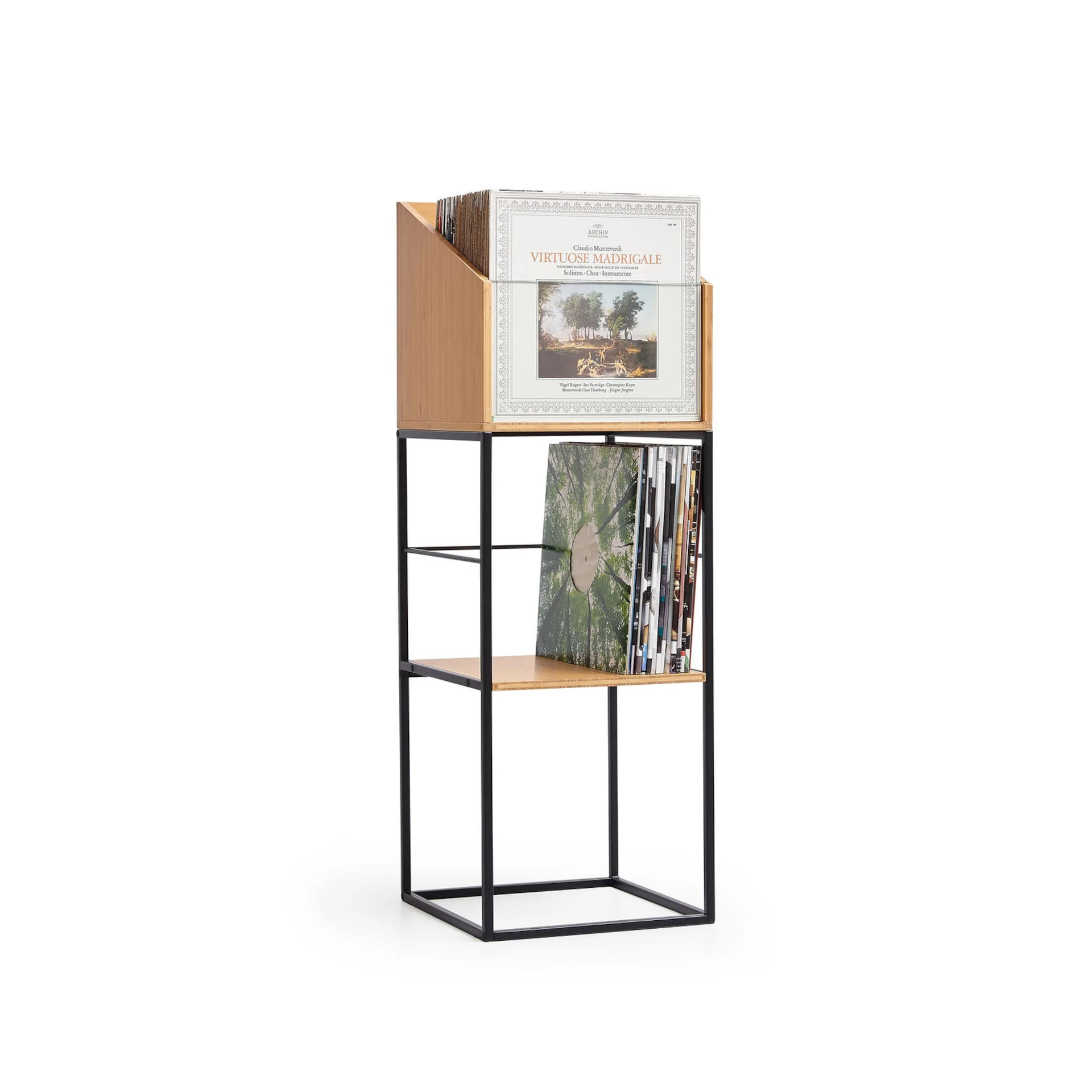Halterung Regal, Vinyl-Aufbewahrung, LP-Ständer, Holz-Metall, Schallplattenregal