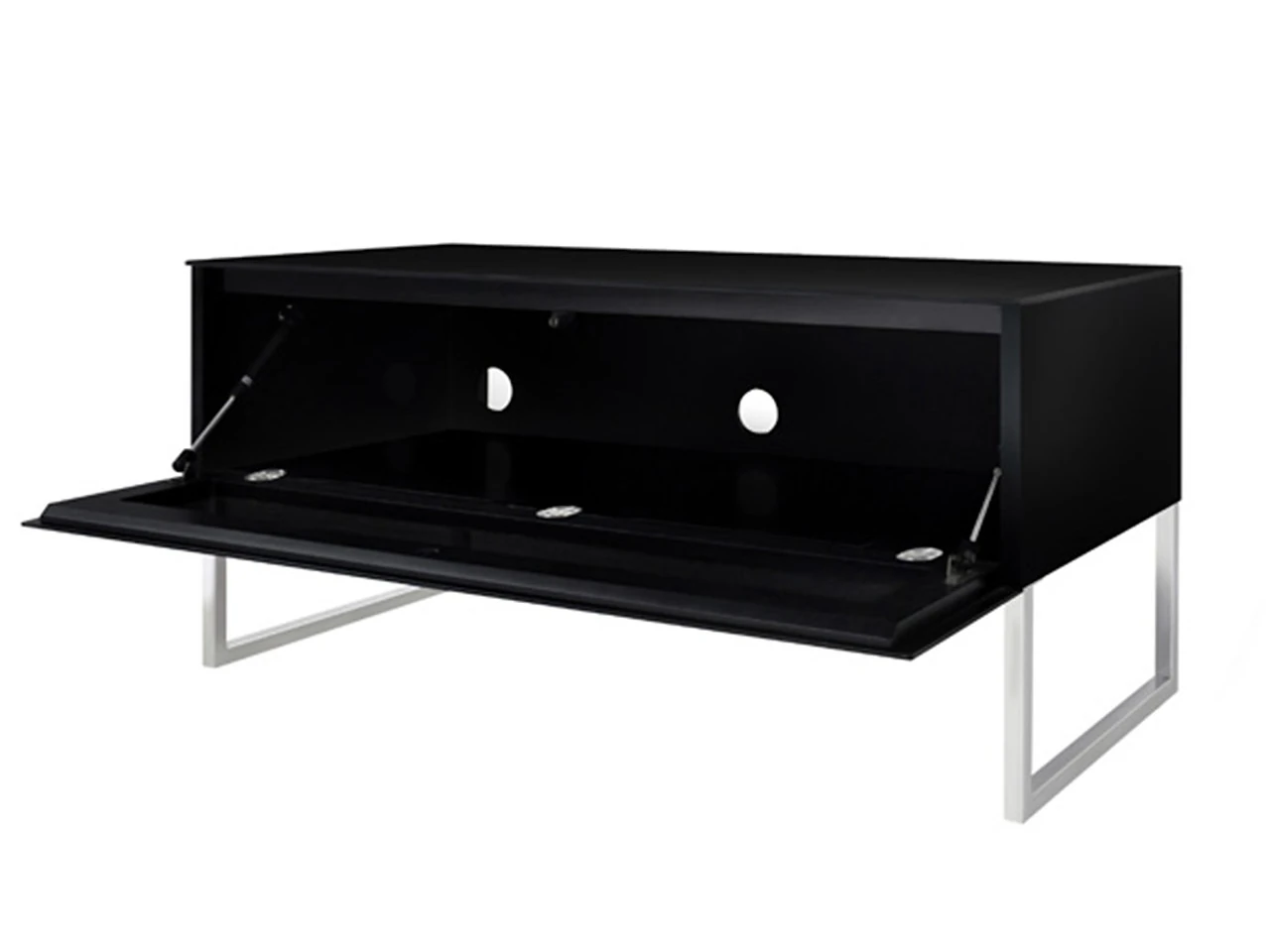 TV-Lowboard, Klapptür, schwarz, Metallgestell, Medienmöbel