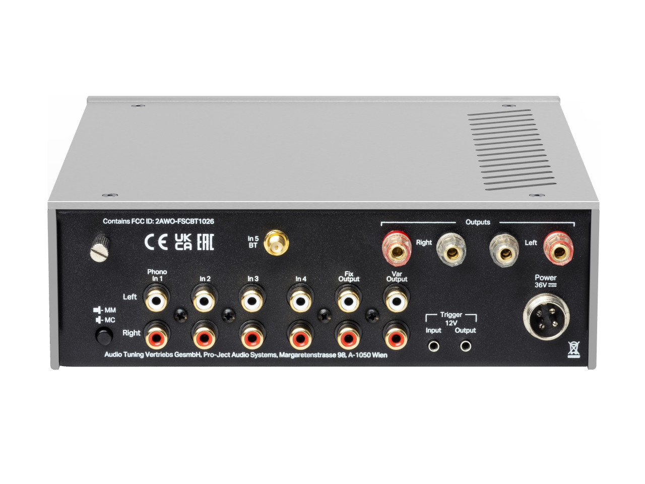 Hifi-Verstärker, RCA Anschlüsse, Knöpfe, Gehäuse Metall, Audio-Interface