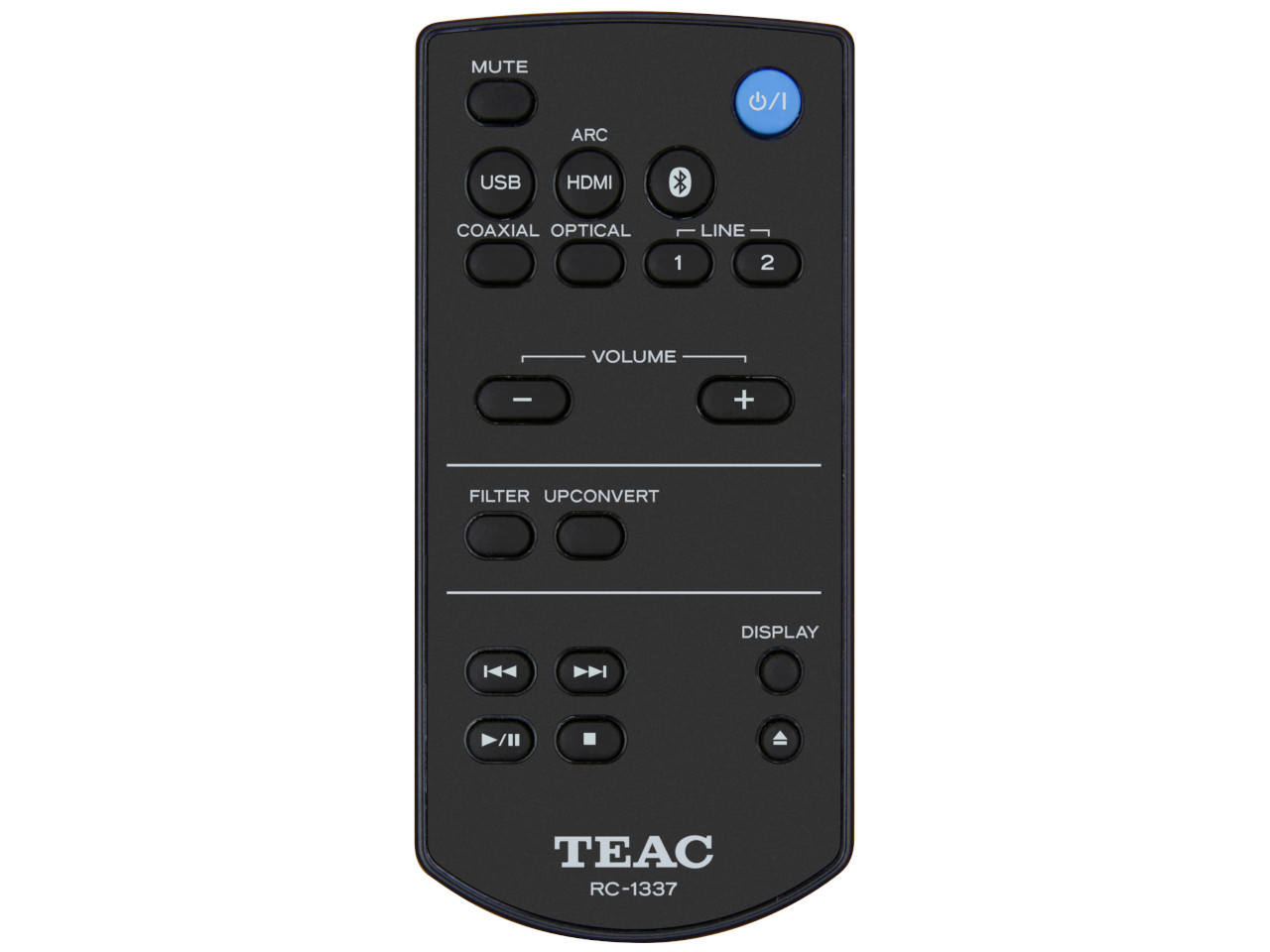 remote control, TEAC RC-1337, schwarz, Tasten, Infrarotfernbedienung