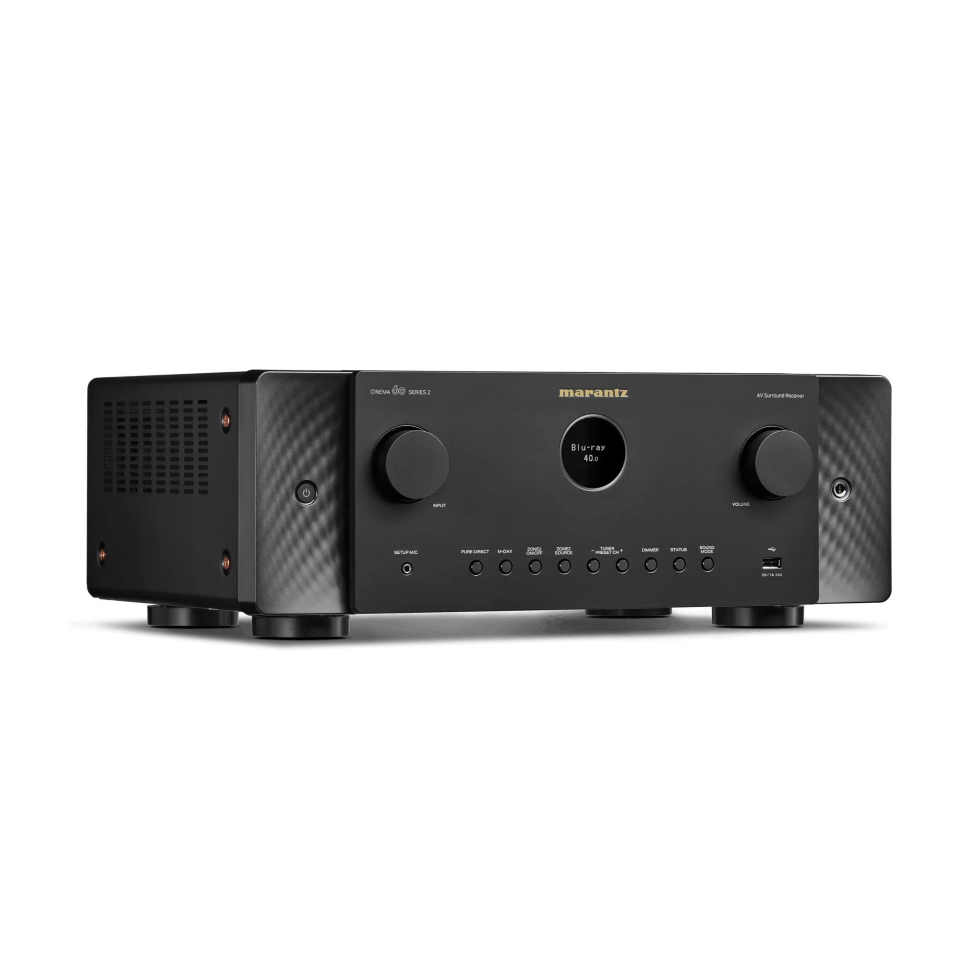 AV-Receiver, Heimkino-Verstärker, Schwarz, Drehregler, USB-Anschluss
