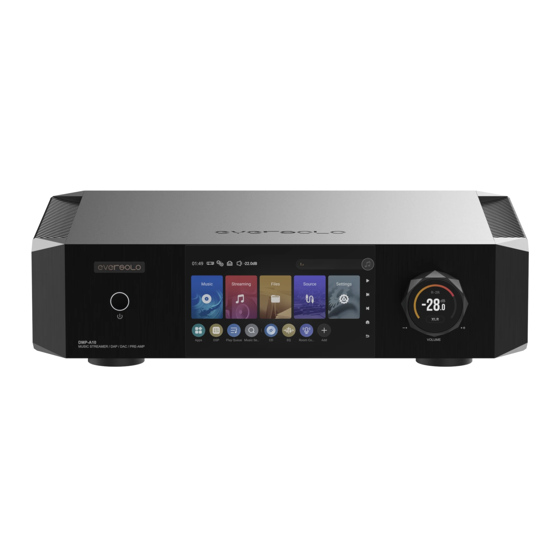AV-Receiver, Musik-Streamer, Berührungsscreen, Lautstärkeknopf, Schwarz